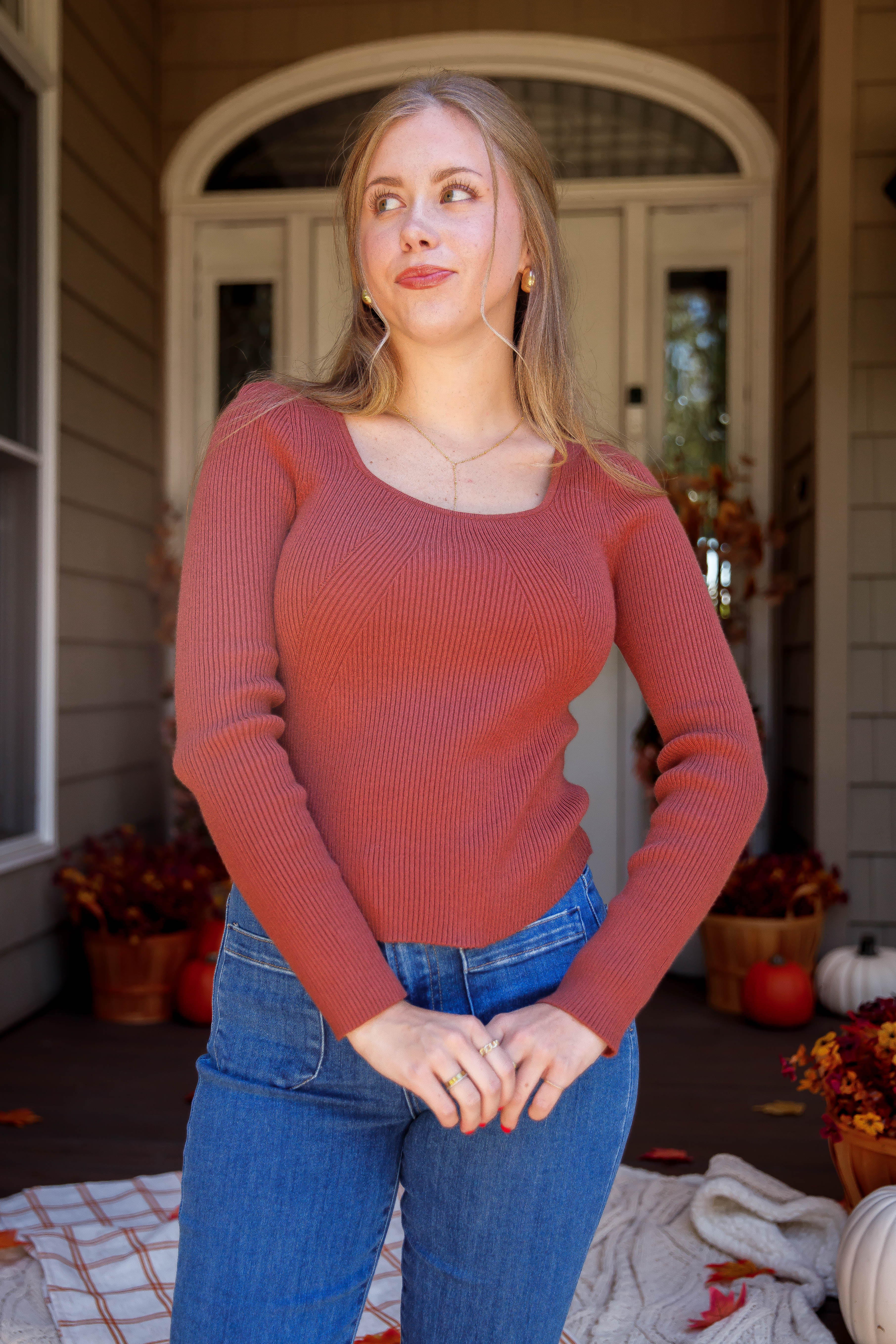 Holding On To Faith Ribbed Top-Rust