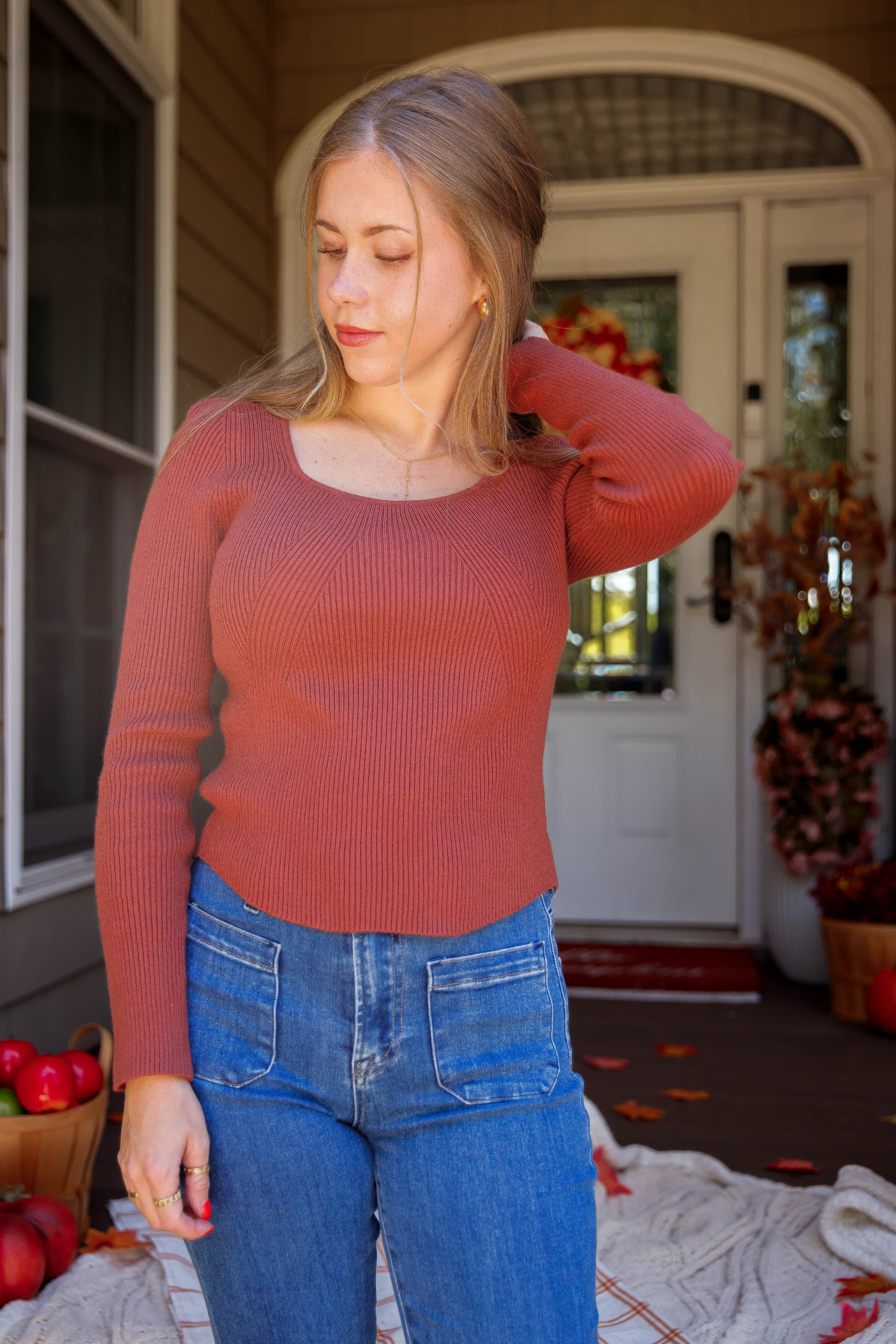 Holding On To Faith Ribbed Top-Rust