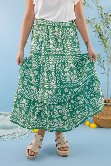 Lots Of Happiness Midi Skirt-Green