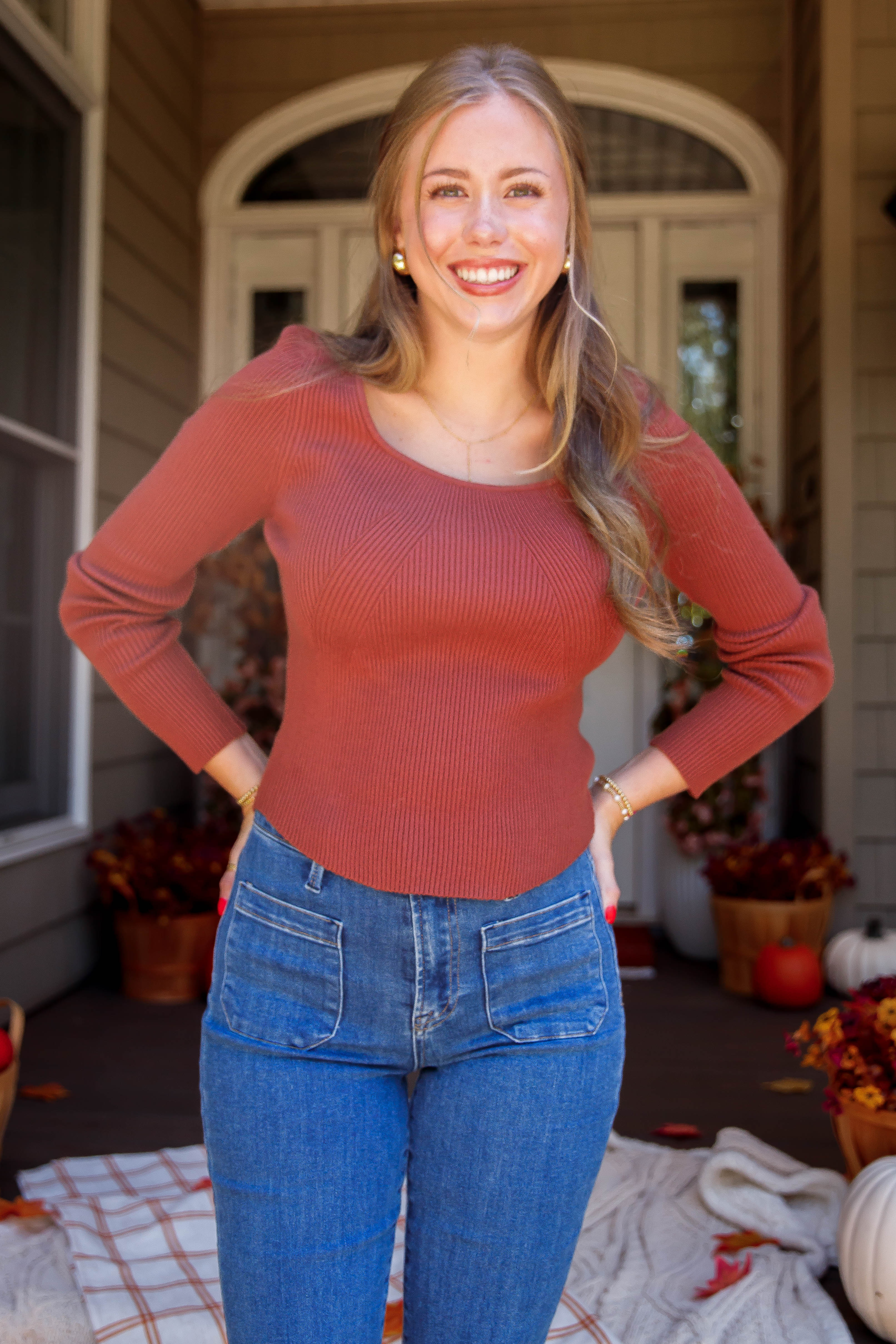 Holding On To Faith Ribbed Top-Rust