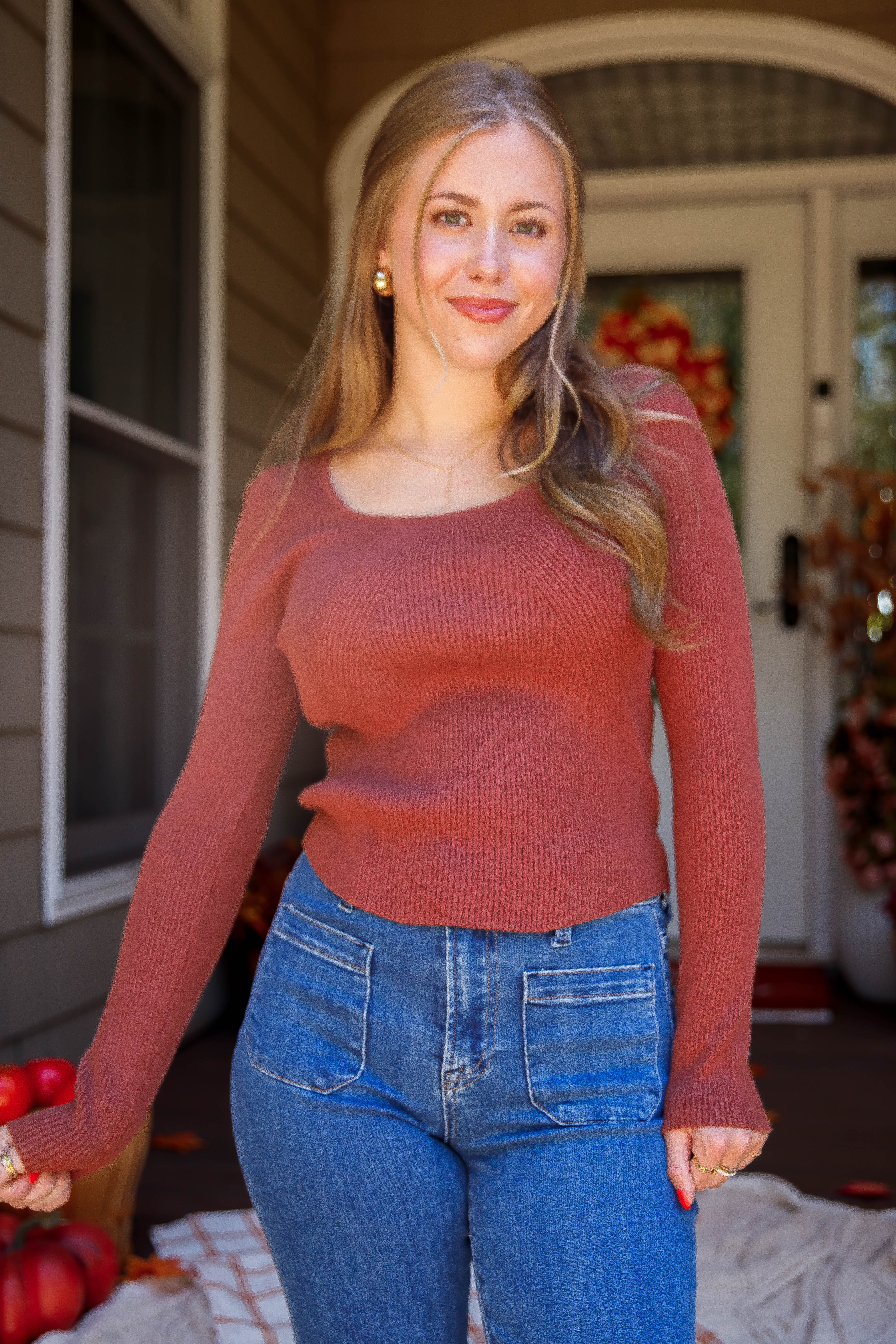 Holding On To Faith Ribbed Top-Rust