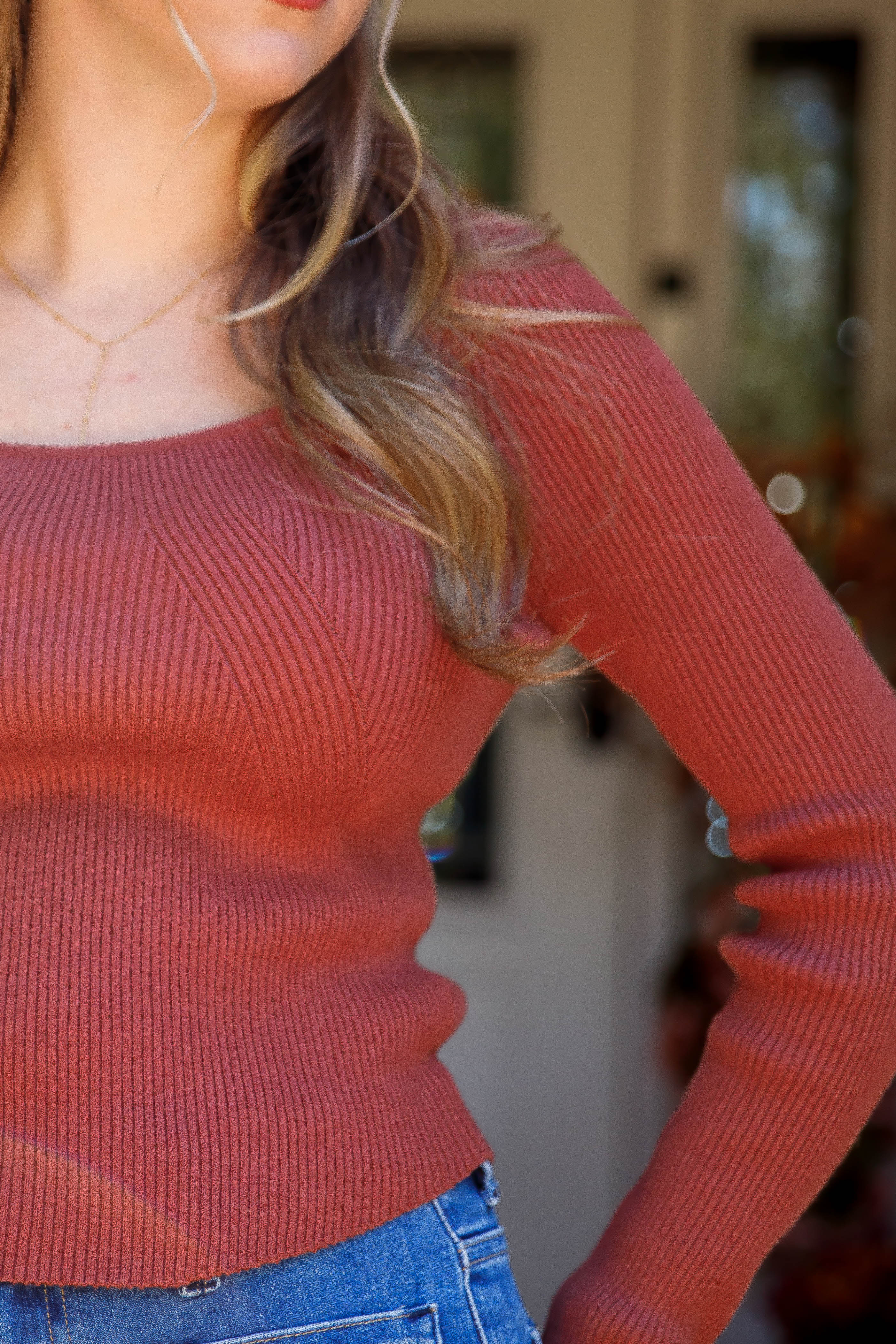 Holding On To Faith Ribbed Top-Rust