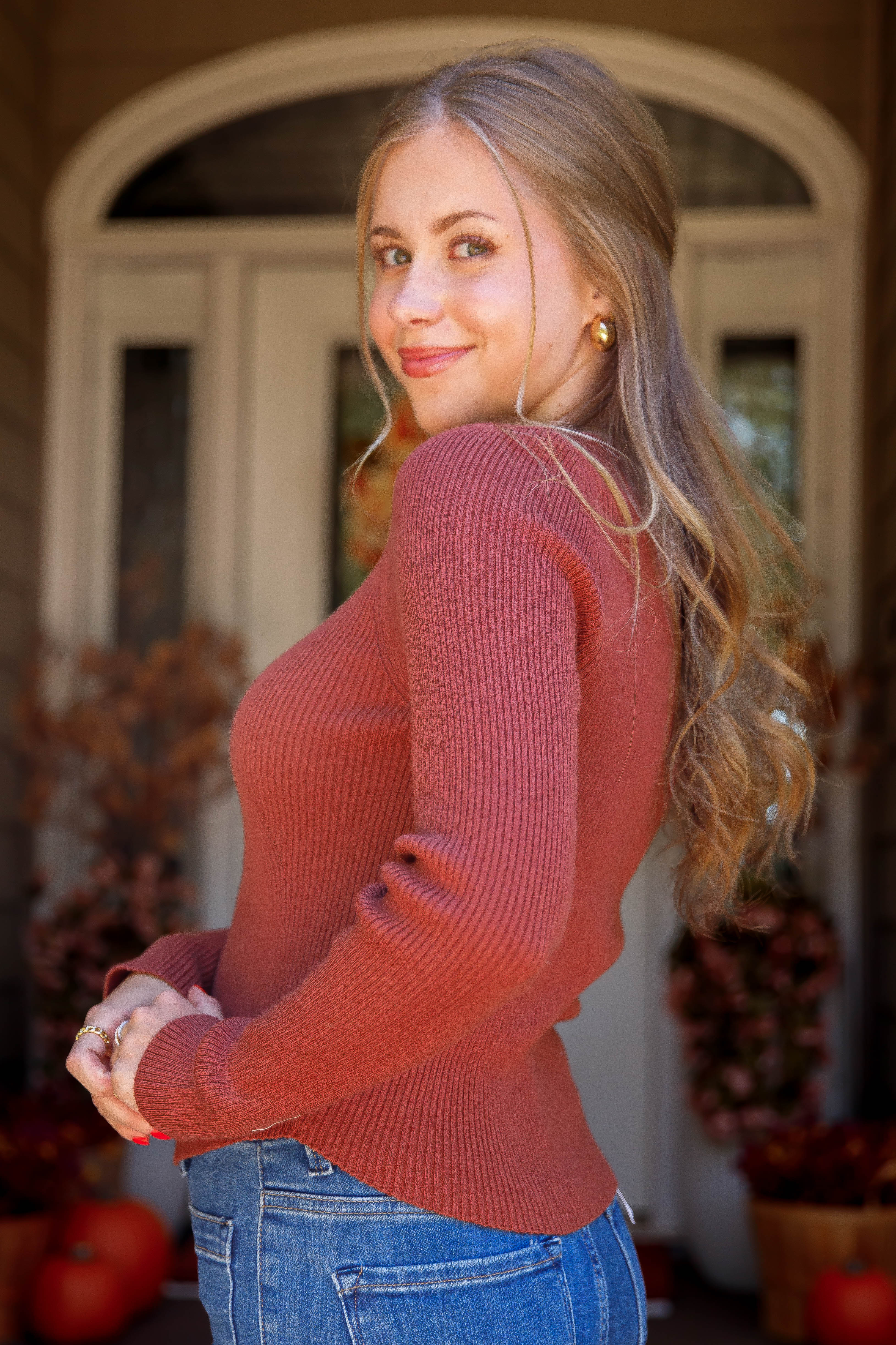 Holding On To Faith Ribbed Top-Rust