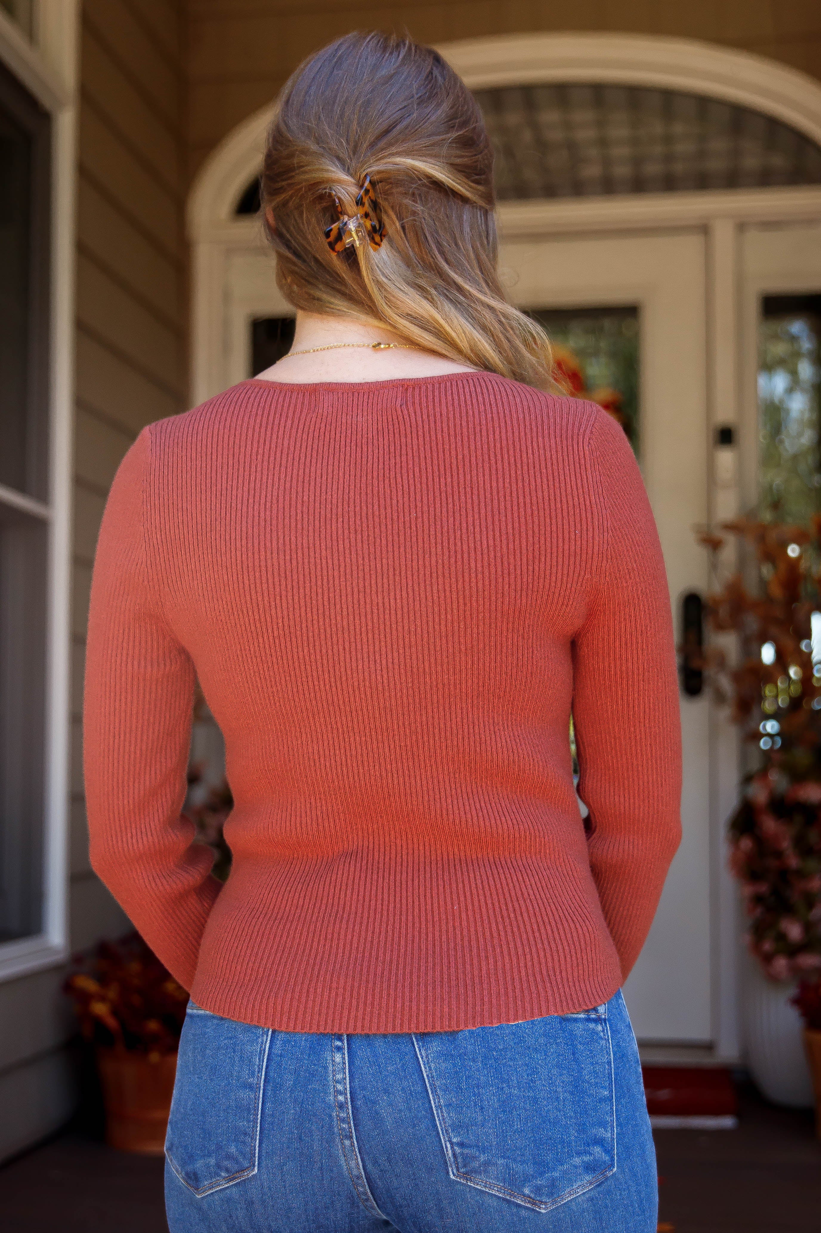 Holding On To Faith Ribbed Top-Rust