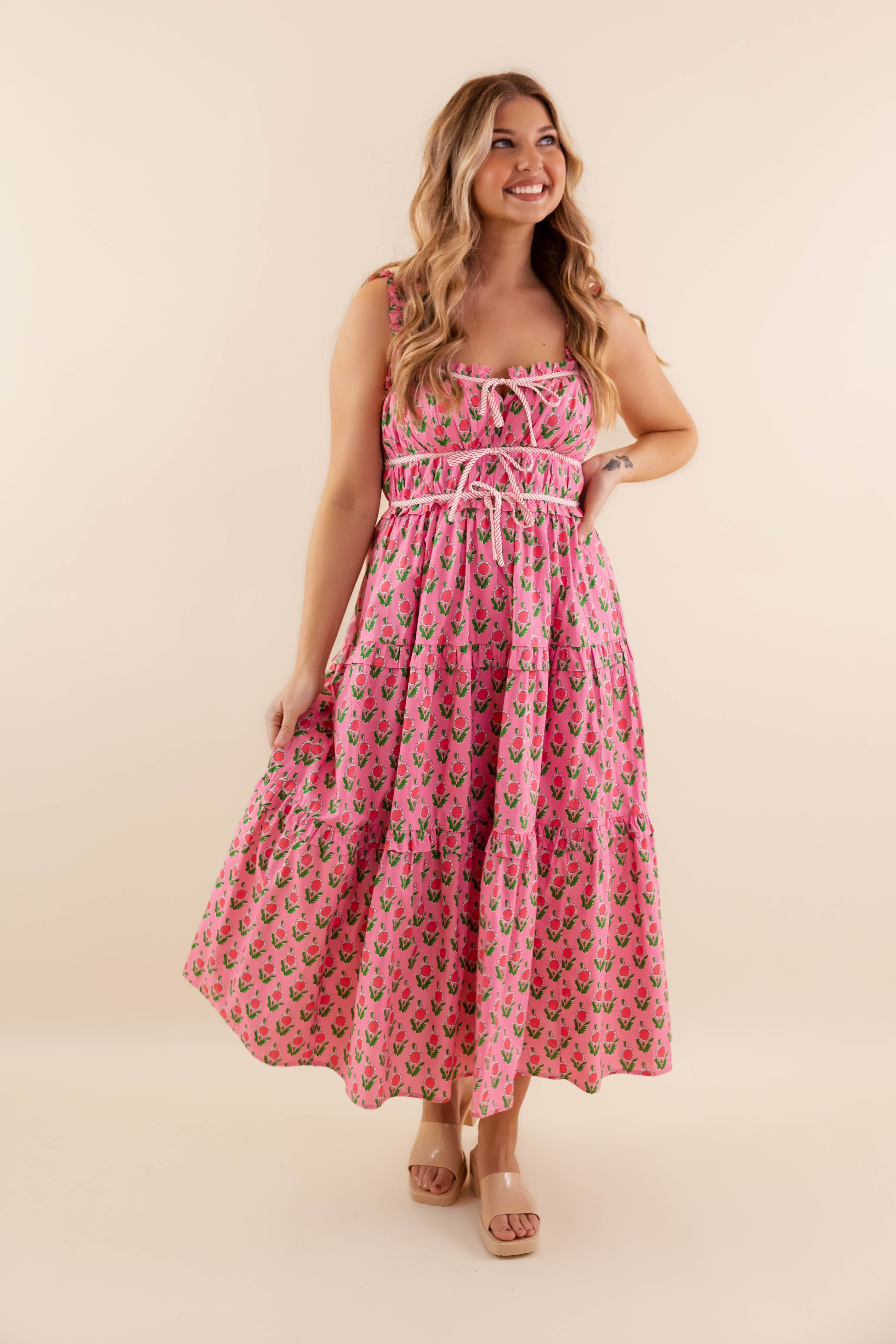 Owe It To You Midi Dress-Pink