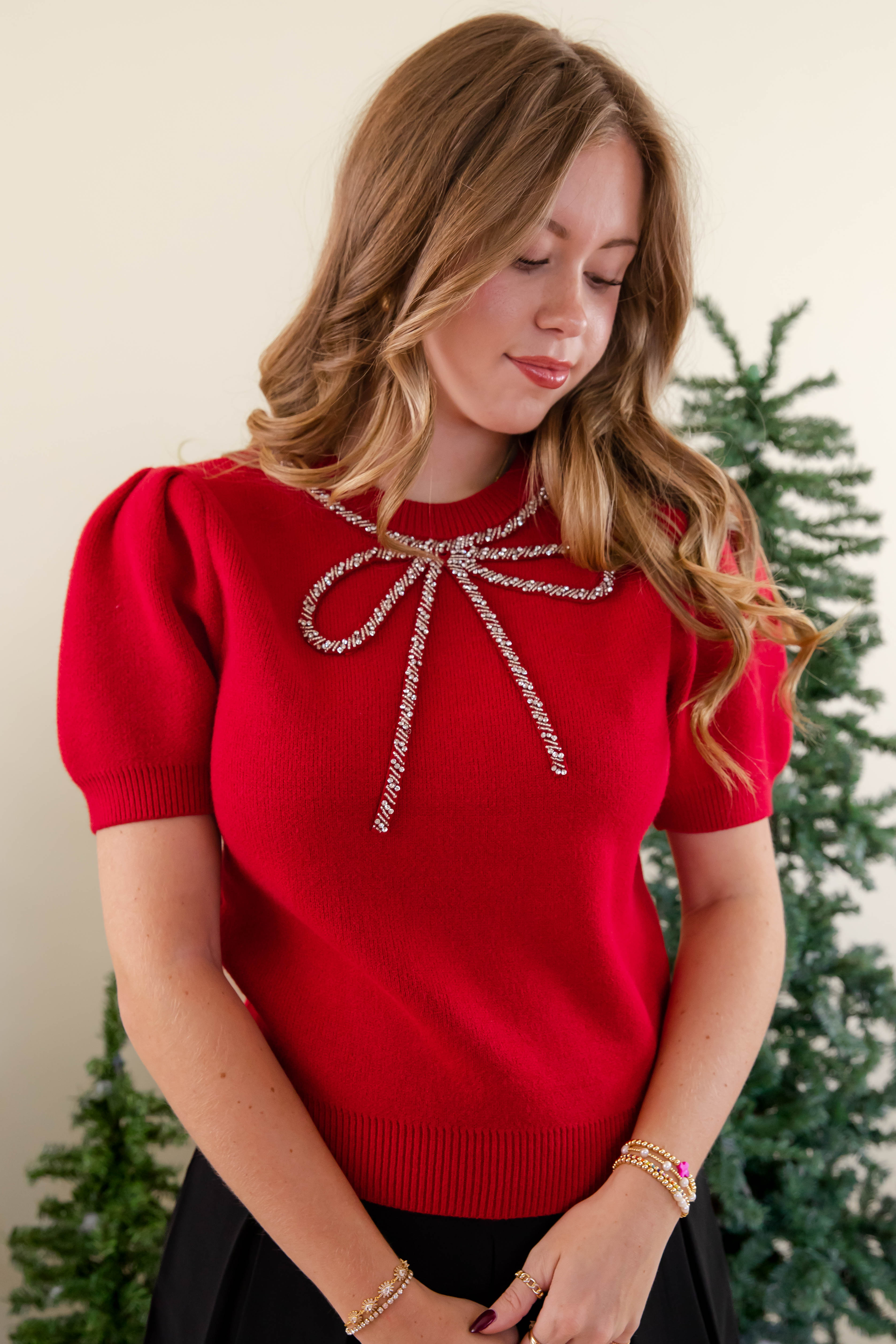 FINAL SALE: It's That Time Beaded Sweater-Red