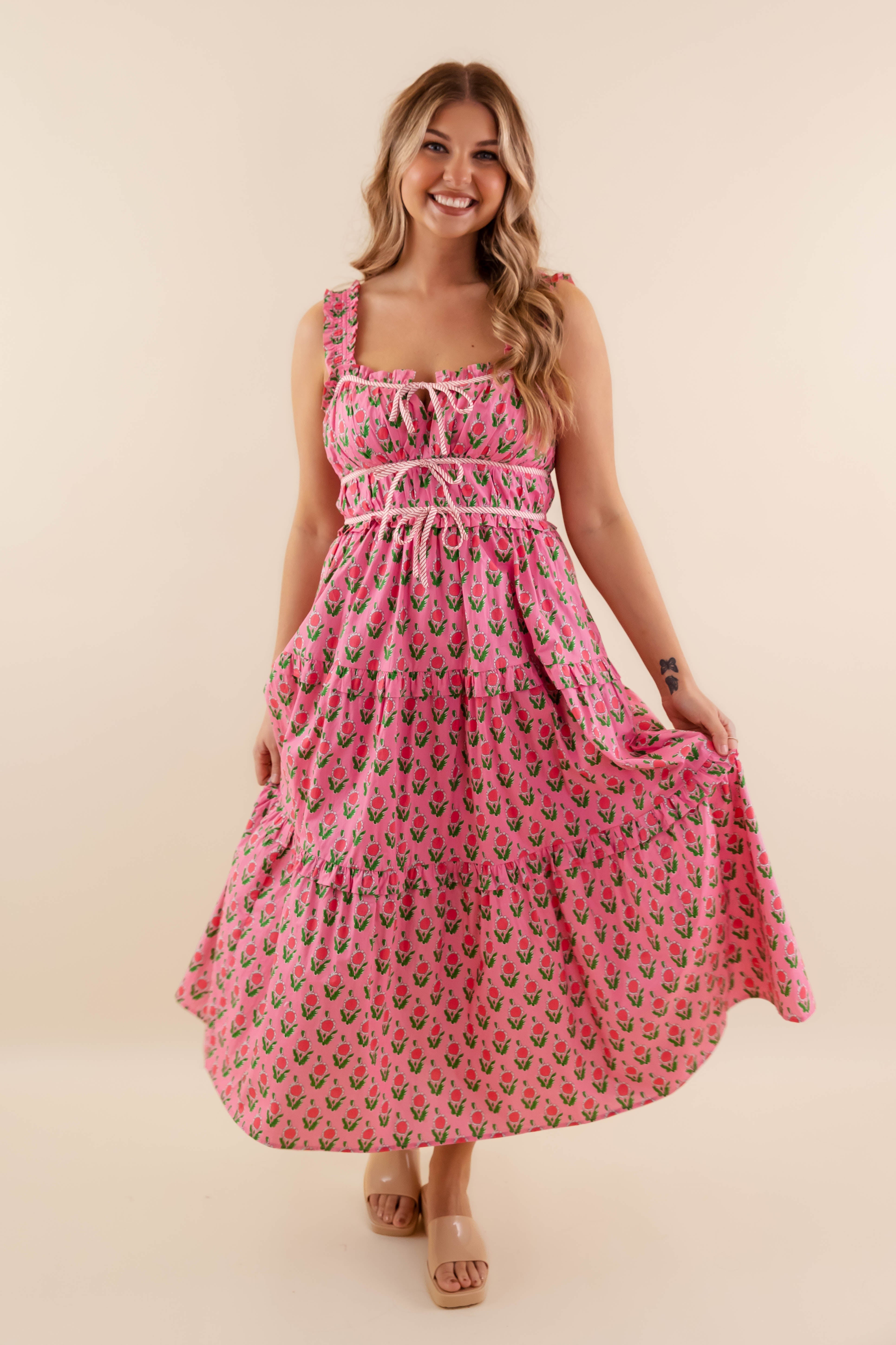 Owe It To You Midi Dress-Pink