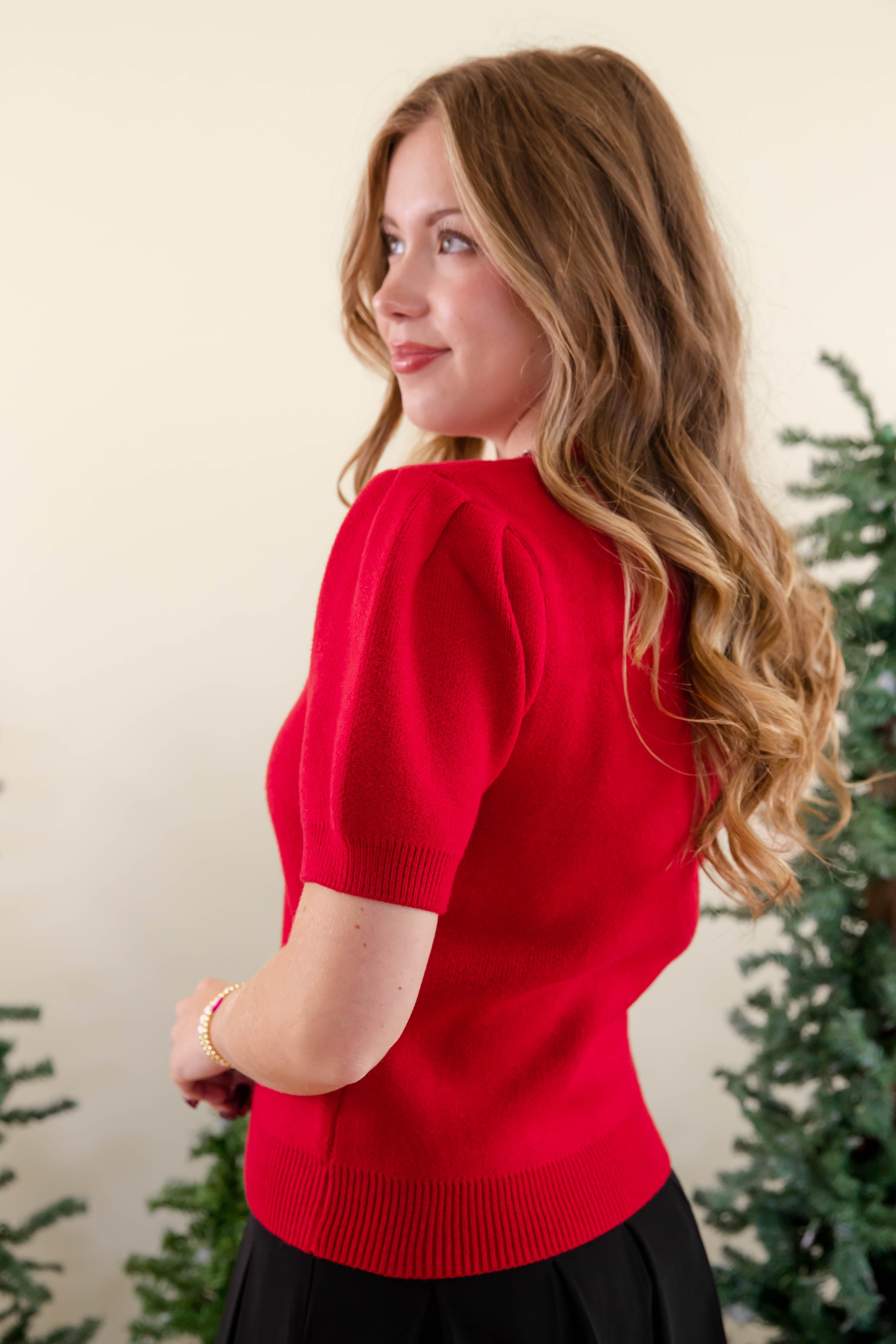 FINAL SALE: It's That Time Beaded Sweater-Red