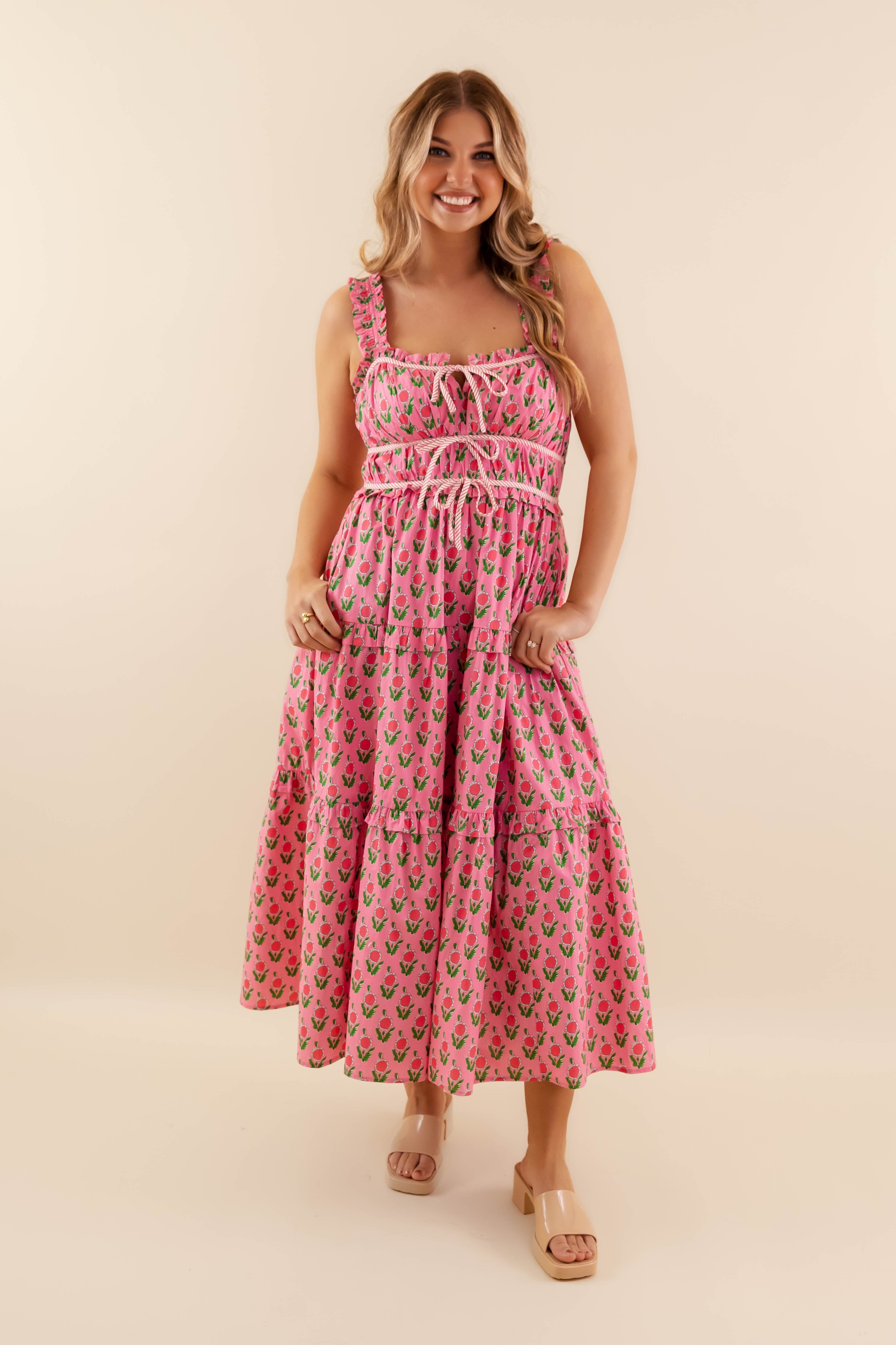 Owe It To You Midi Dress-Pink