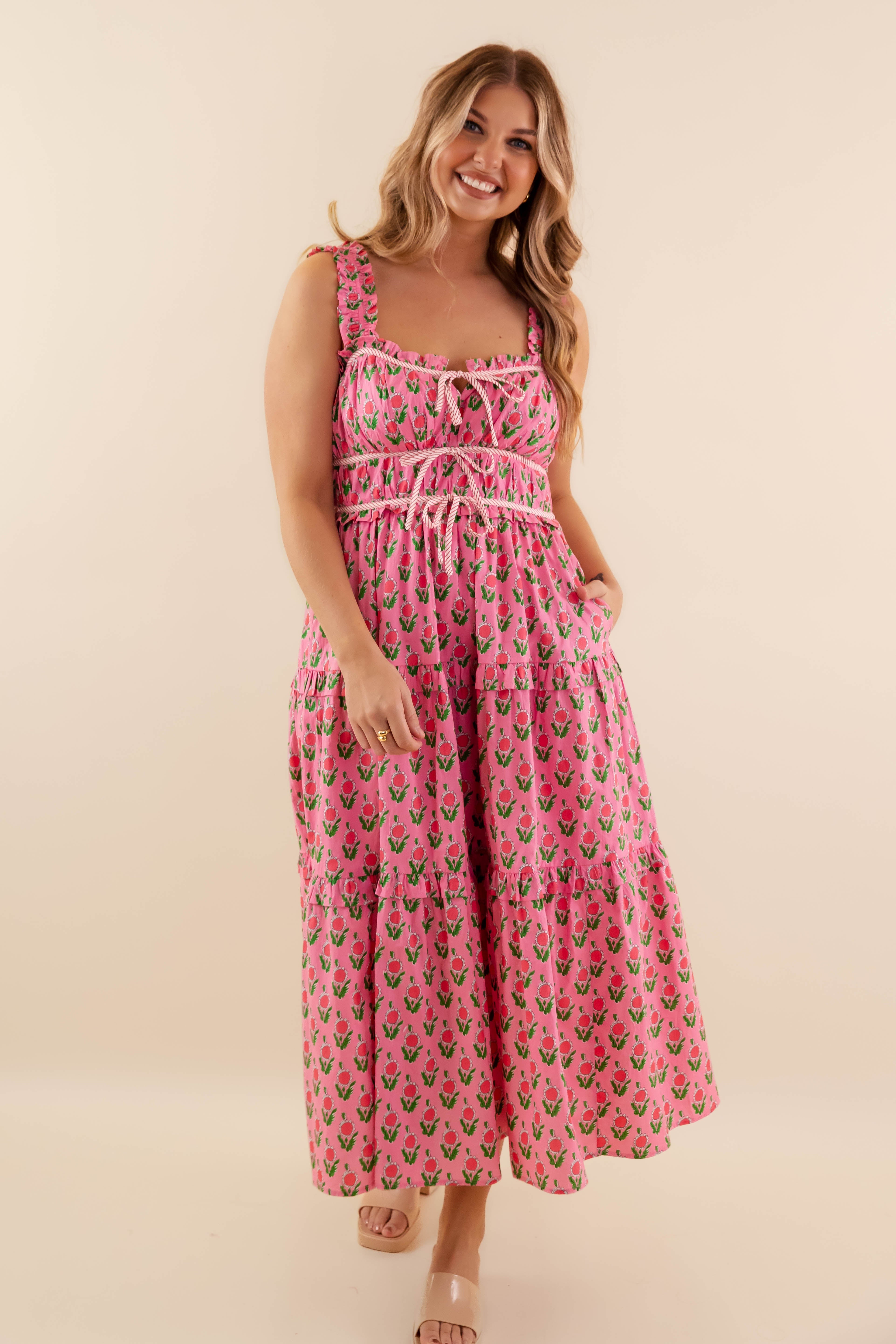 Owe It To You Midi Dress-Pink