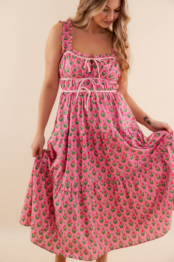 Owe It To You Midi Dress-Pink
