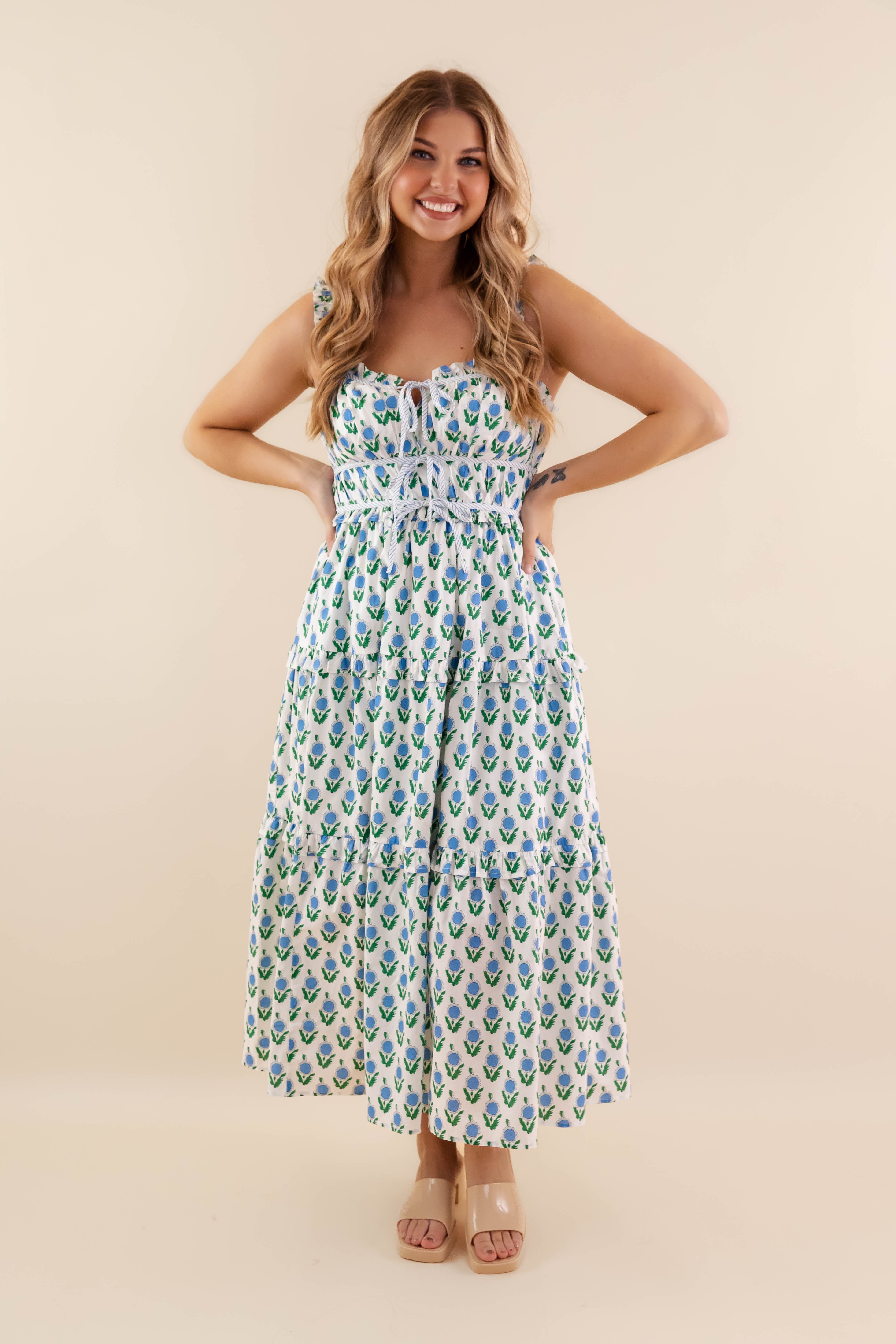 Owe It To You Midi Dress-Blue
