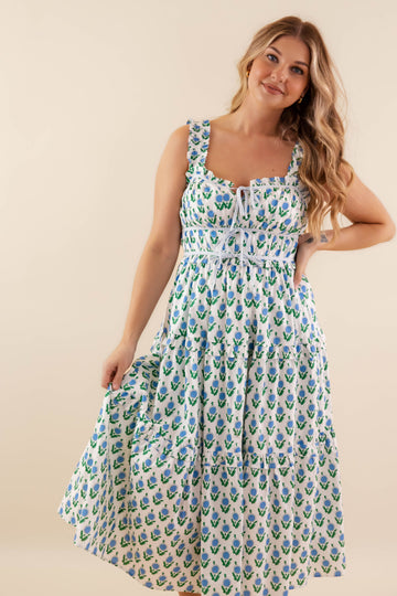 Owe It To You Midi Dress-Blue