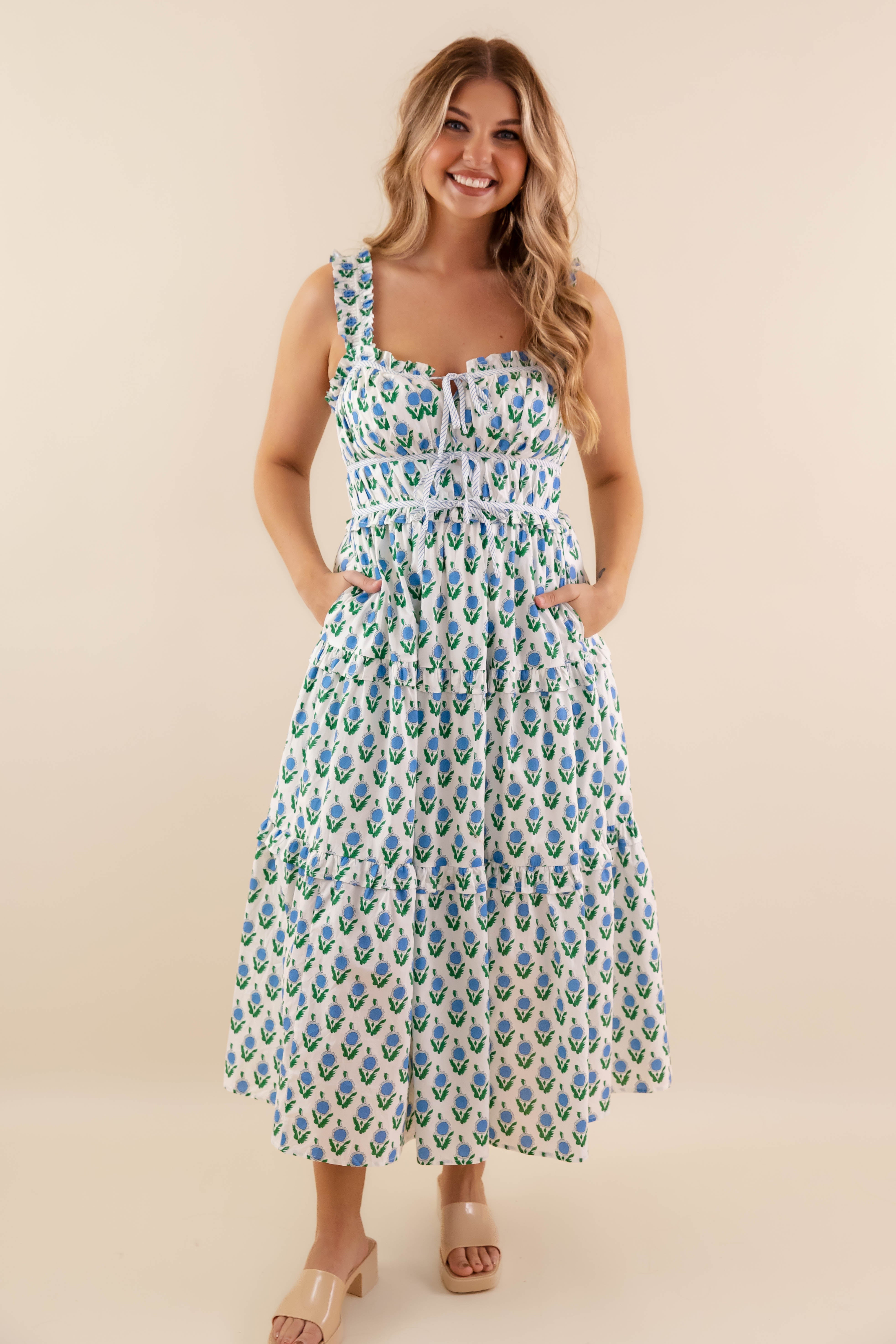 Owe It To You Midi Dress-Blue