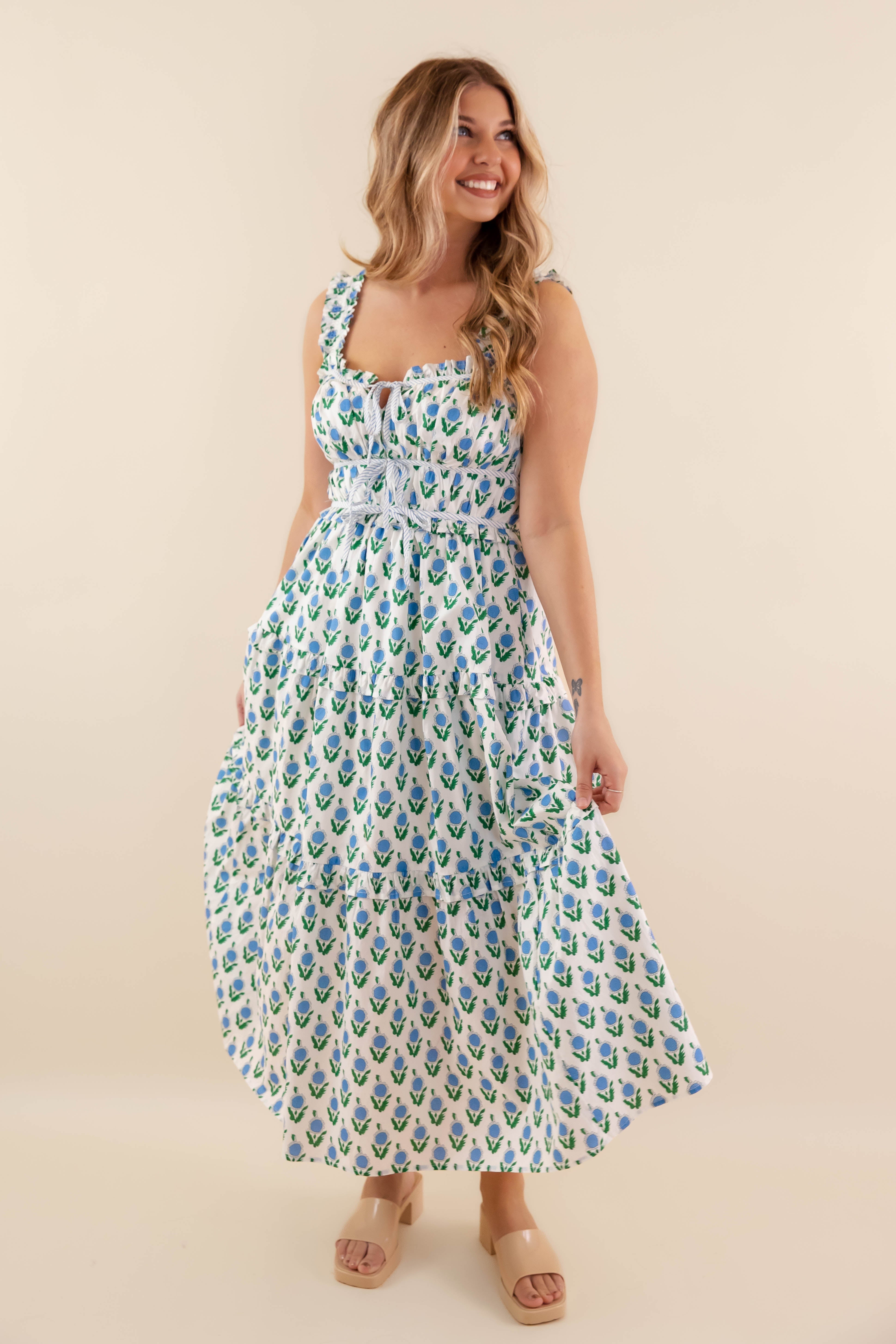 Owe It To You Midi Dress-Blue