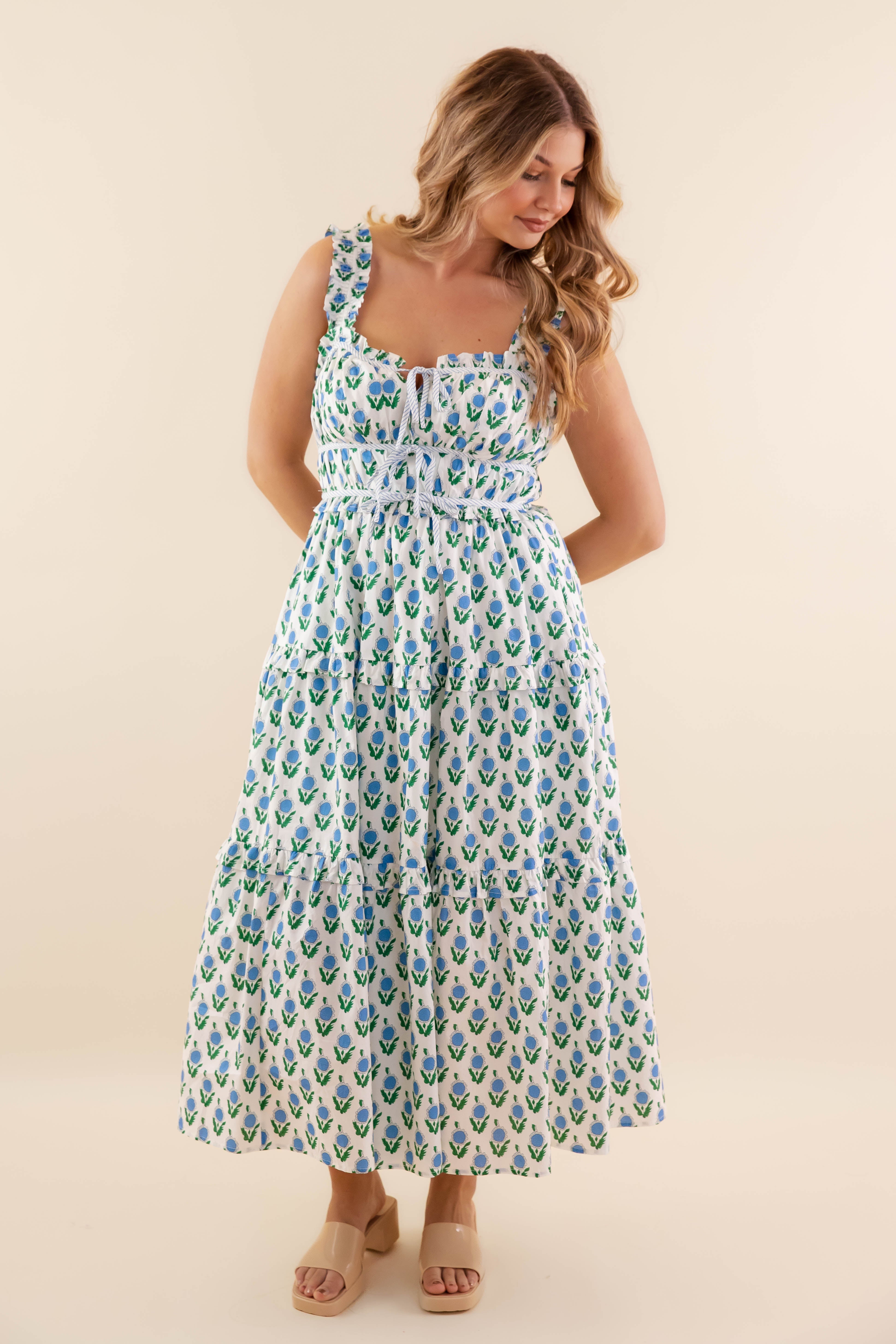 Owe It To You Midi Dress-Blue
