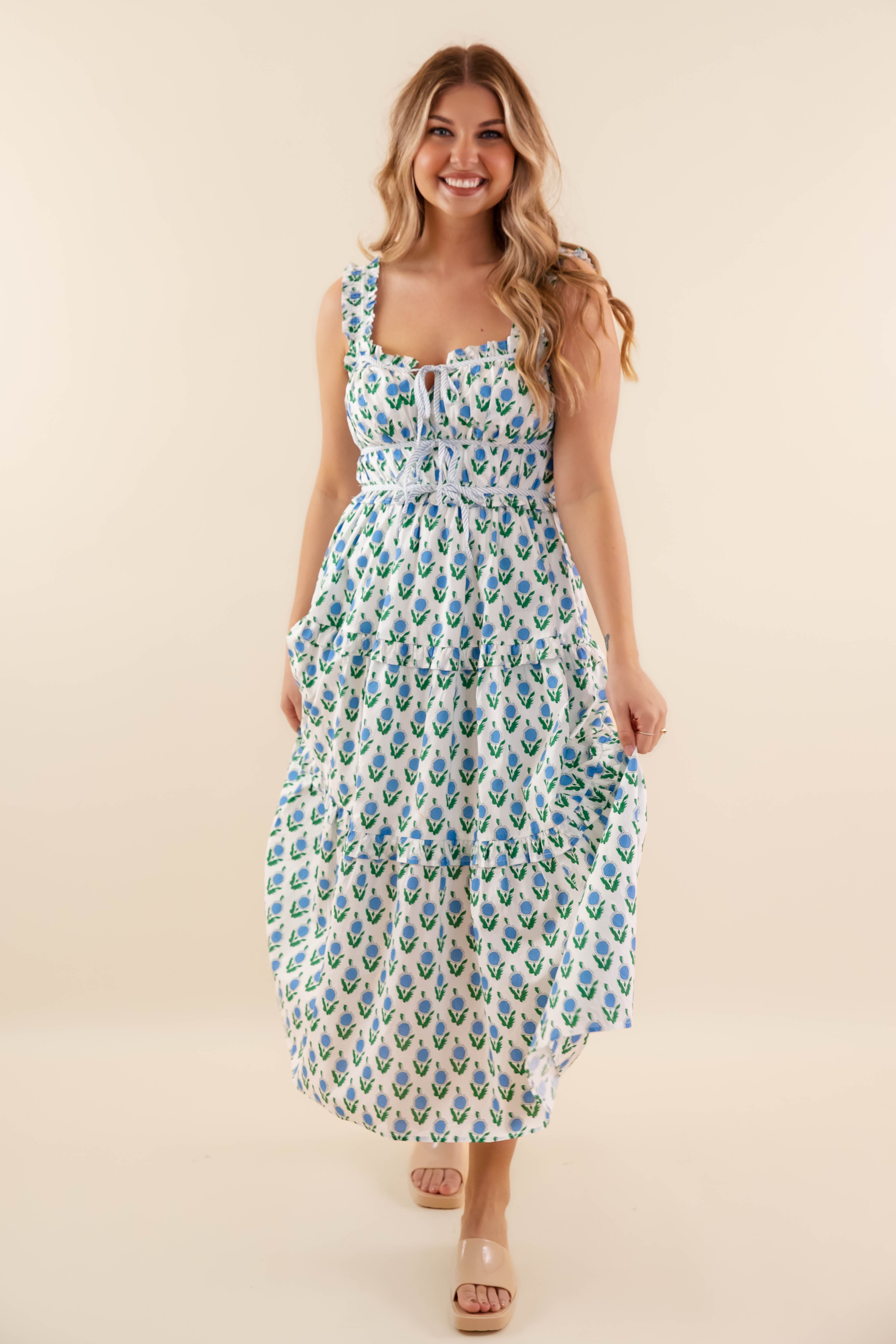 Owe It To You Midi Dress-Blue