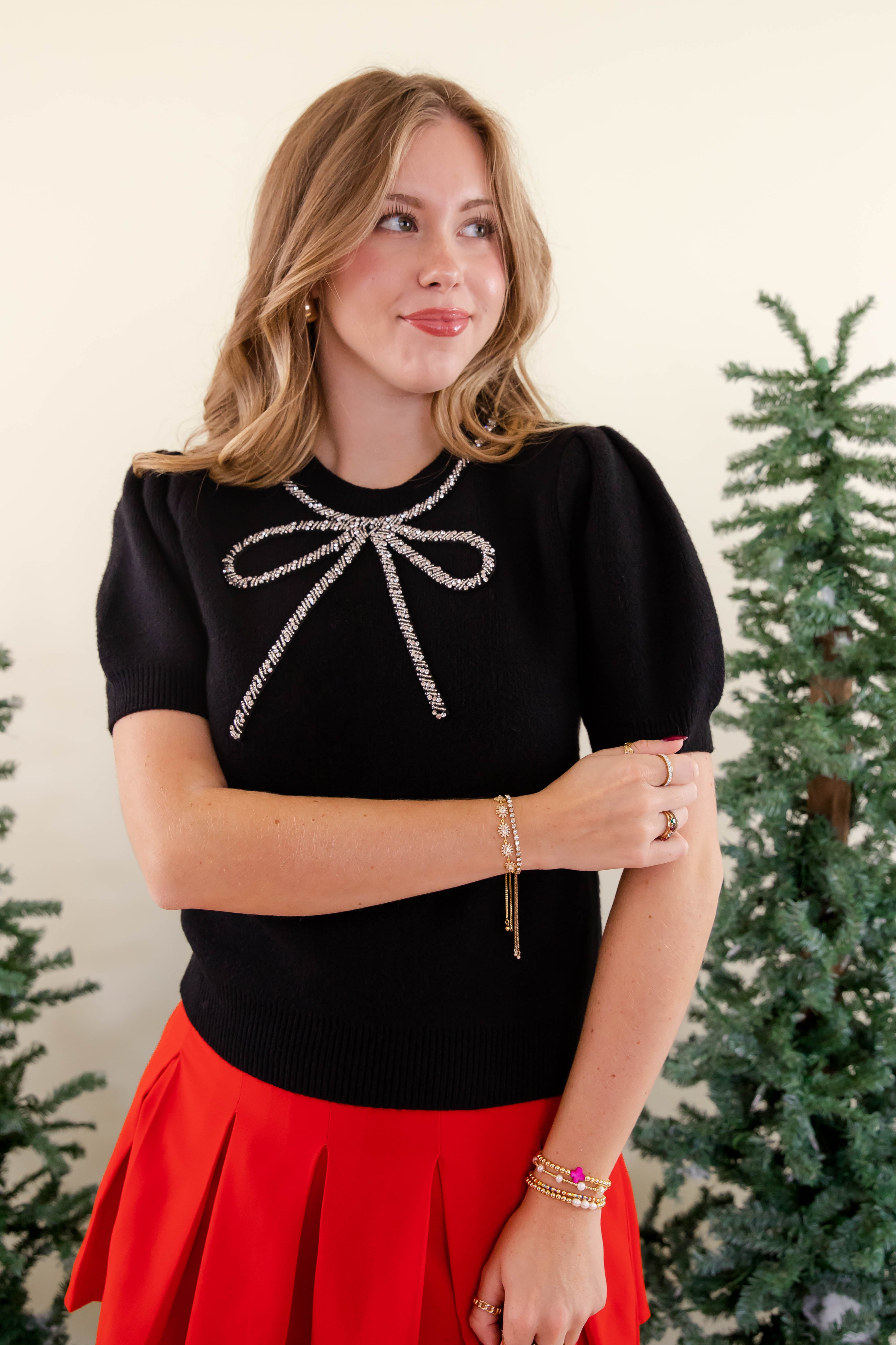 FINAL SALE: It's That Time Beaded Sweater-Black