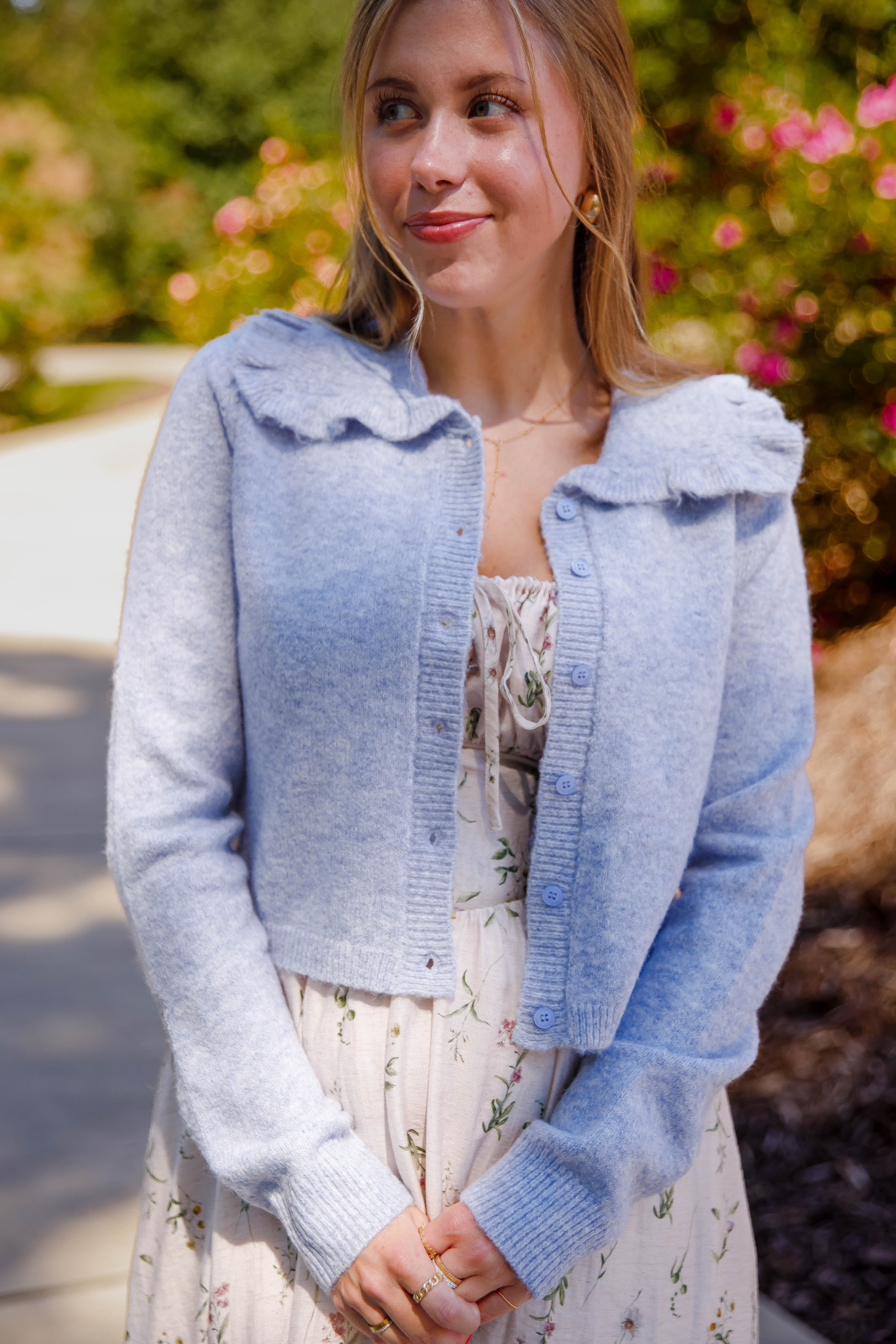 Frills and Thrills Cardigan-Baby Blue