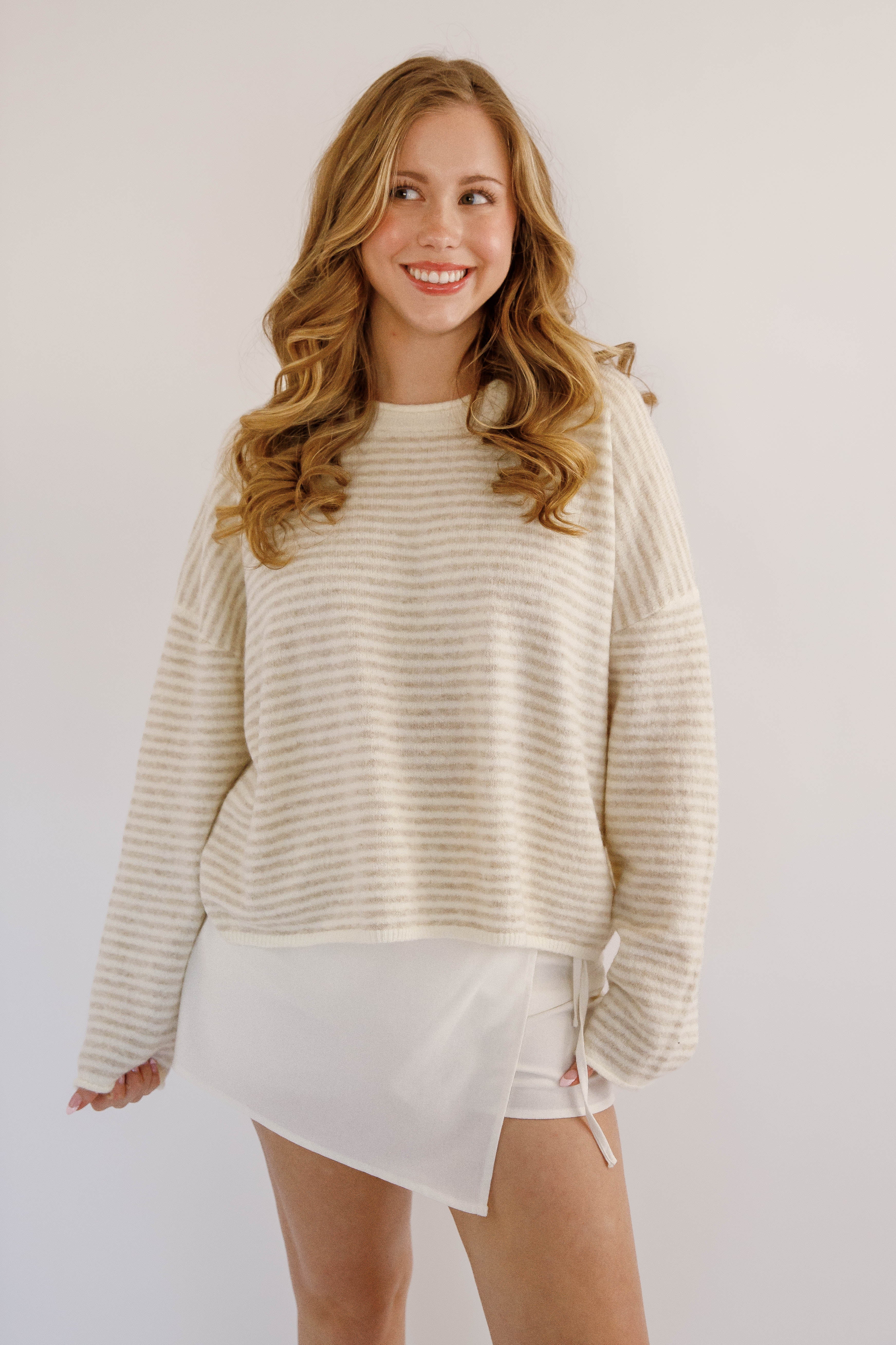 In the Mix Sweater-Taupe Stripe