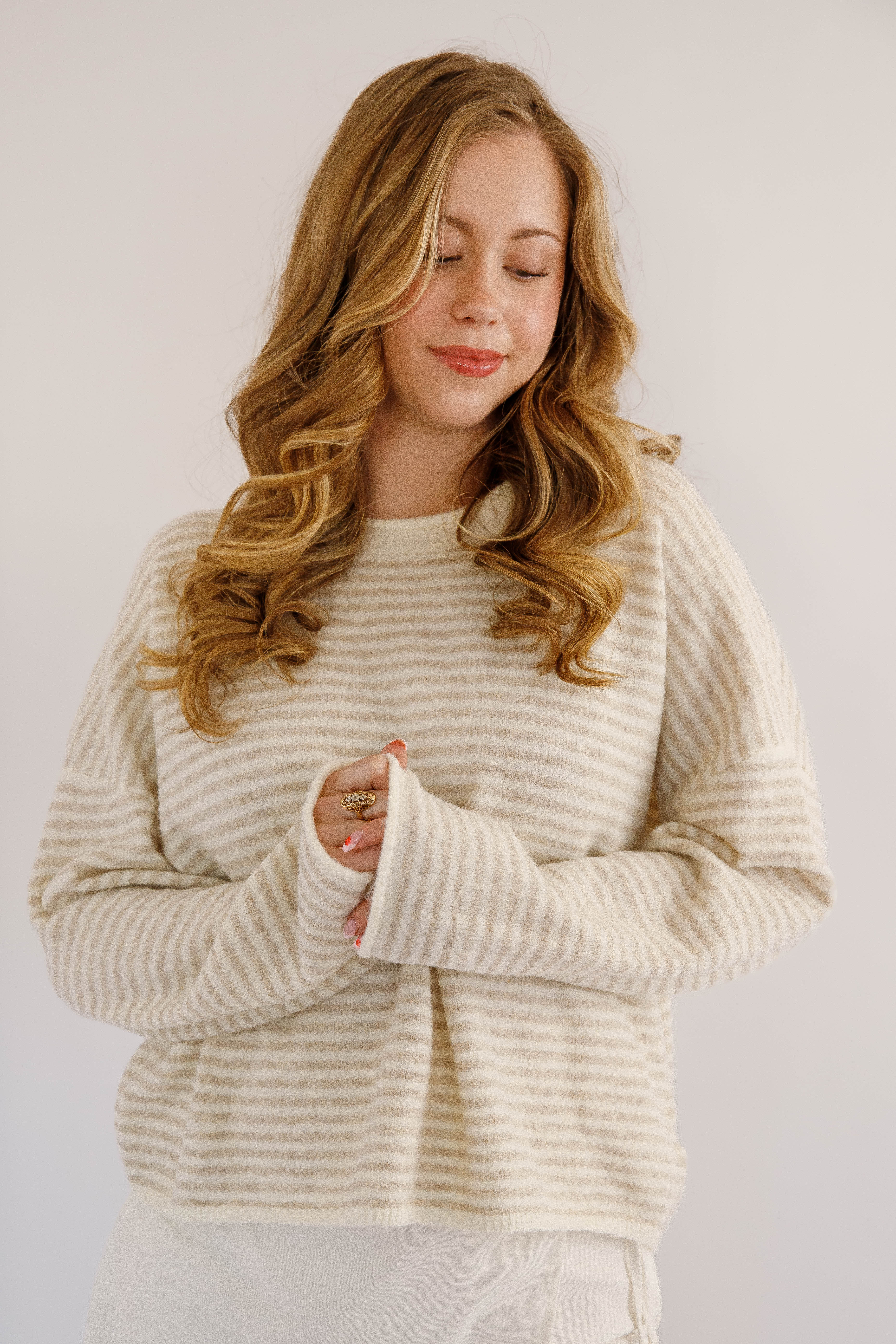 In the Mix Sweater-Taupe Stripe