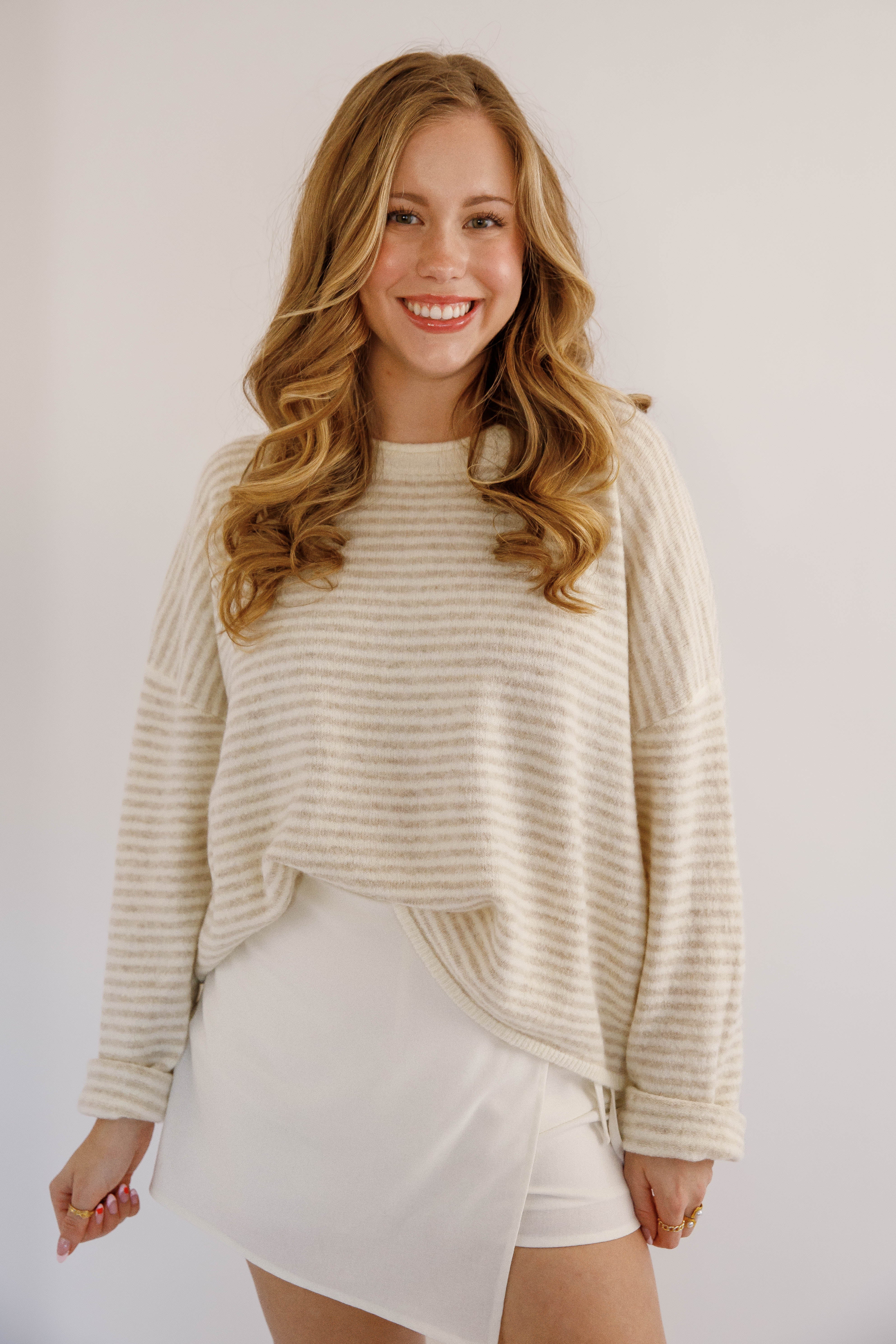 In the Mix Sweater-Taupe Stripe