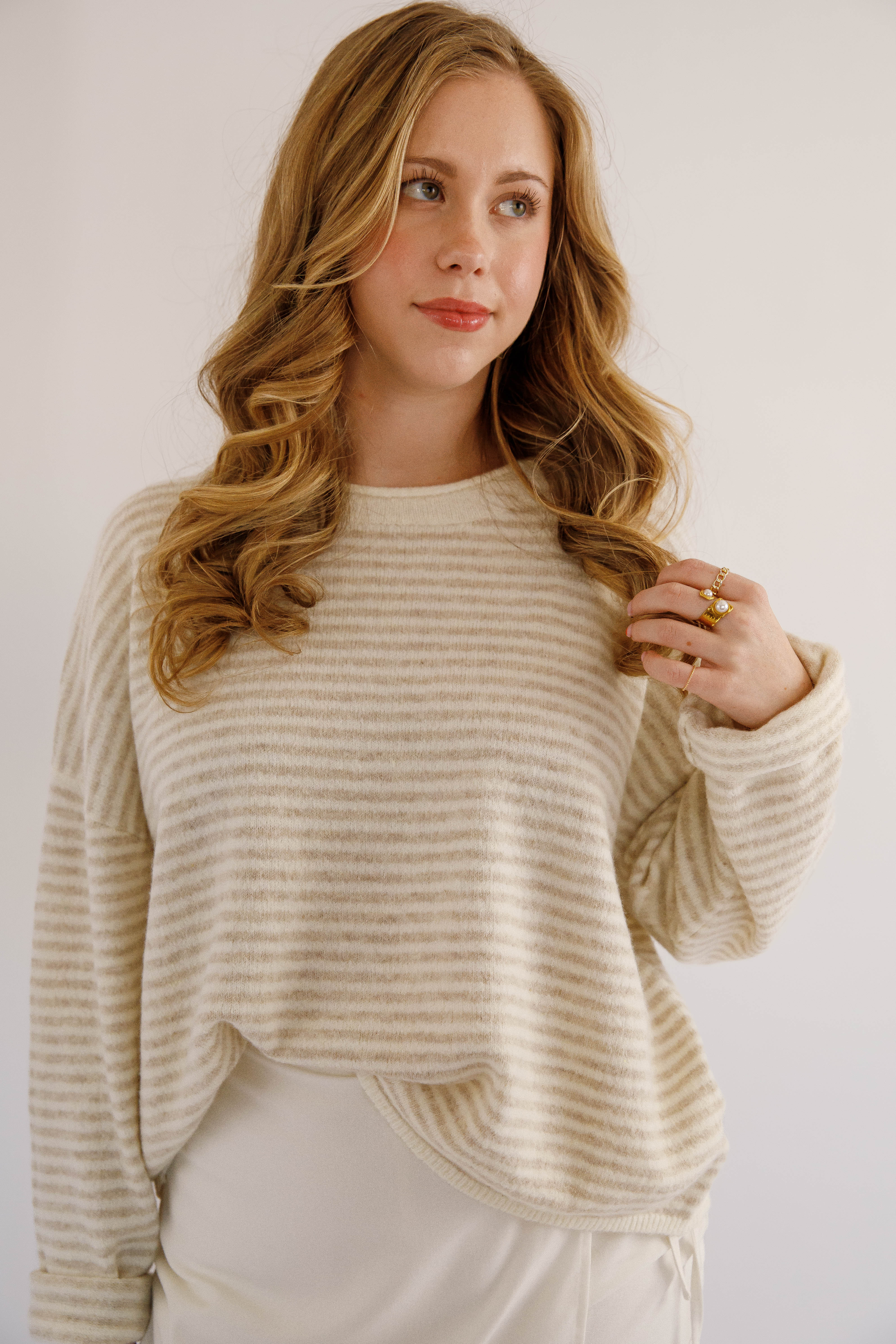 In the Mix Sweater-Taupe Stripe