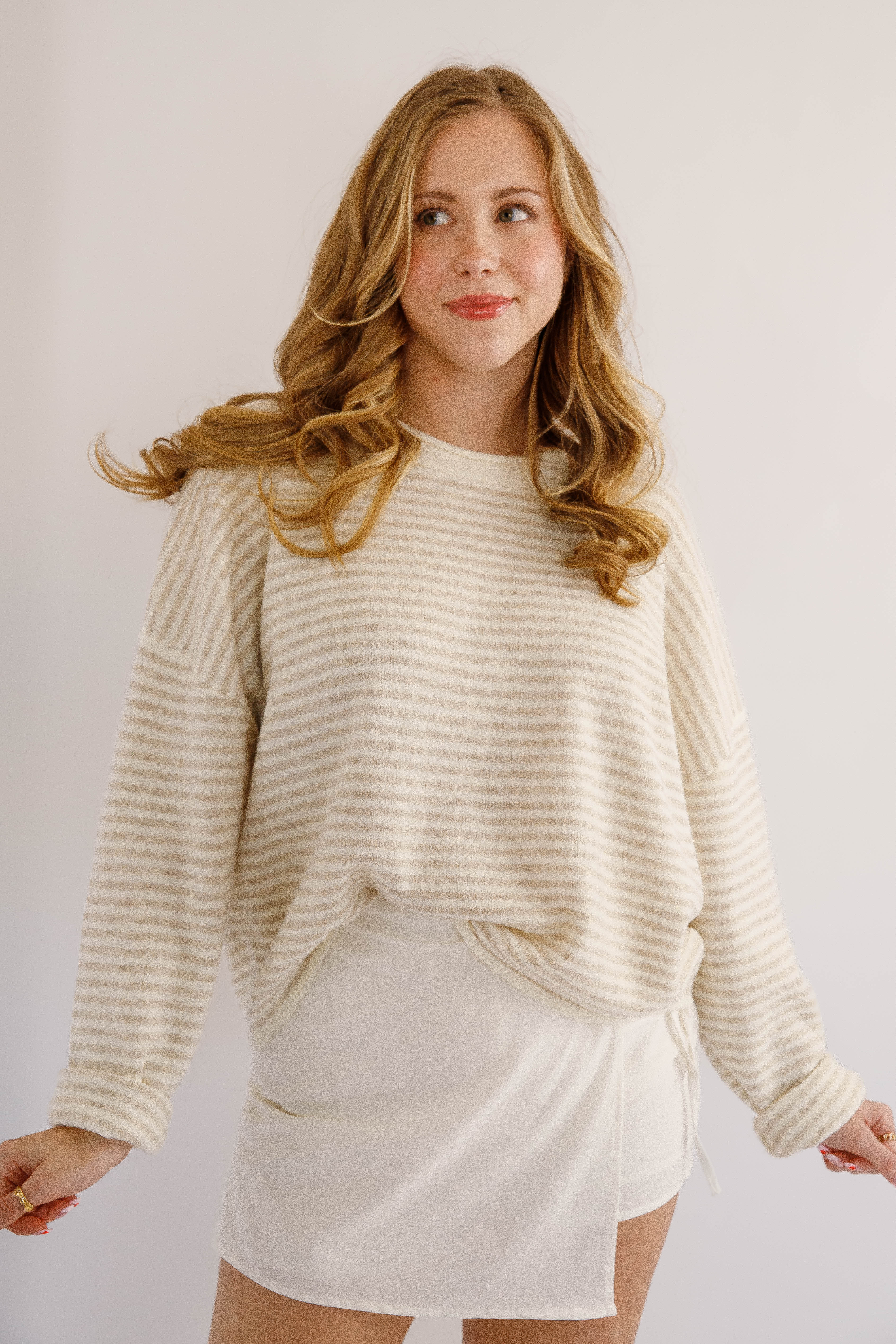 In the Mix Sweater-Taupe Stripe