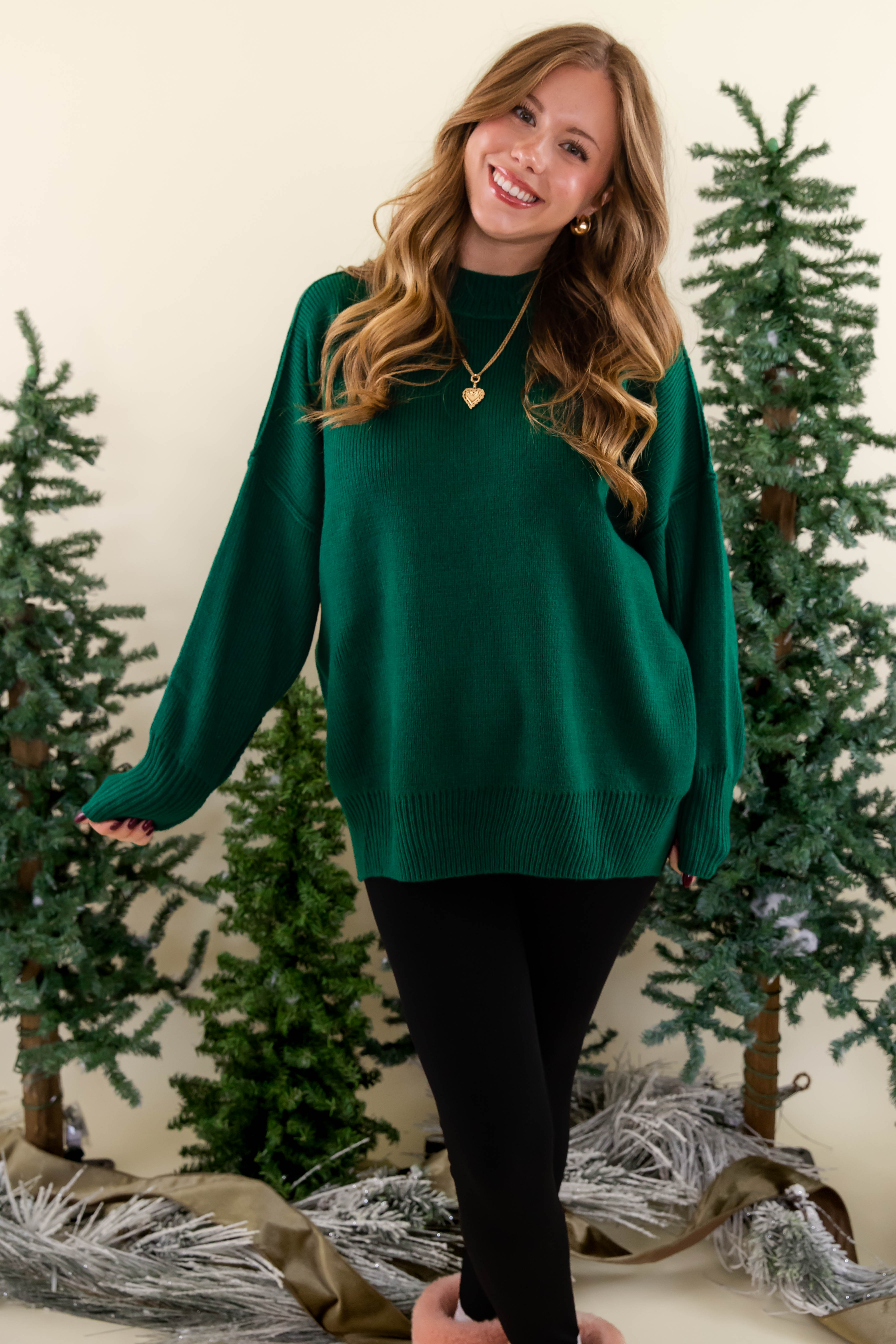 FINAL SALE: Meet Me At the Rink Sweater-Forest Green