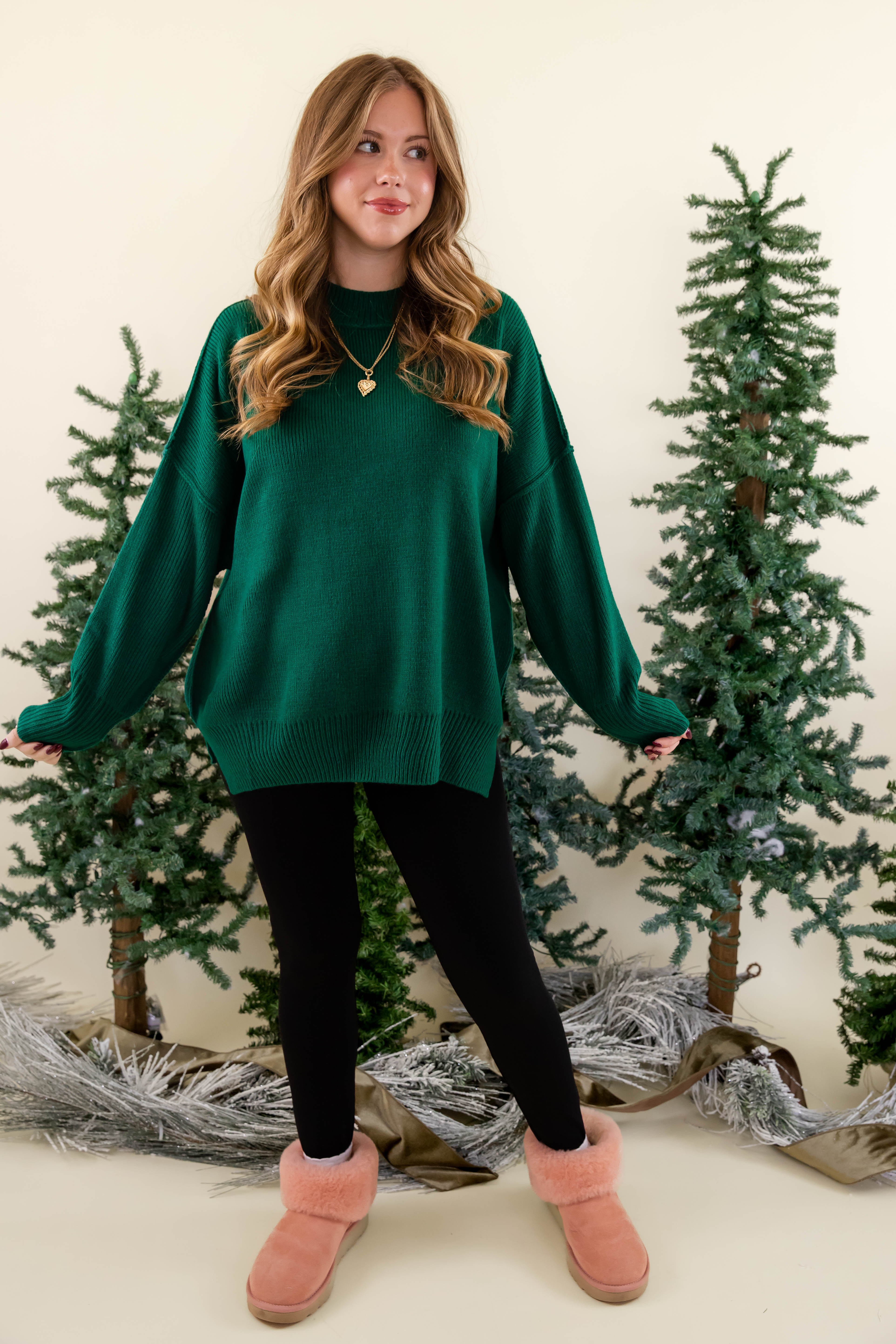 FINAL SALE: Meet Me At the Rink Sweater-Forest Green