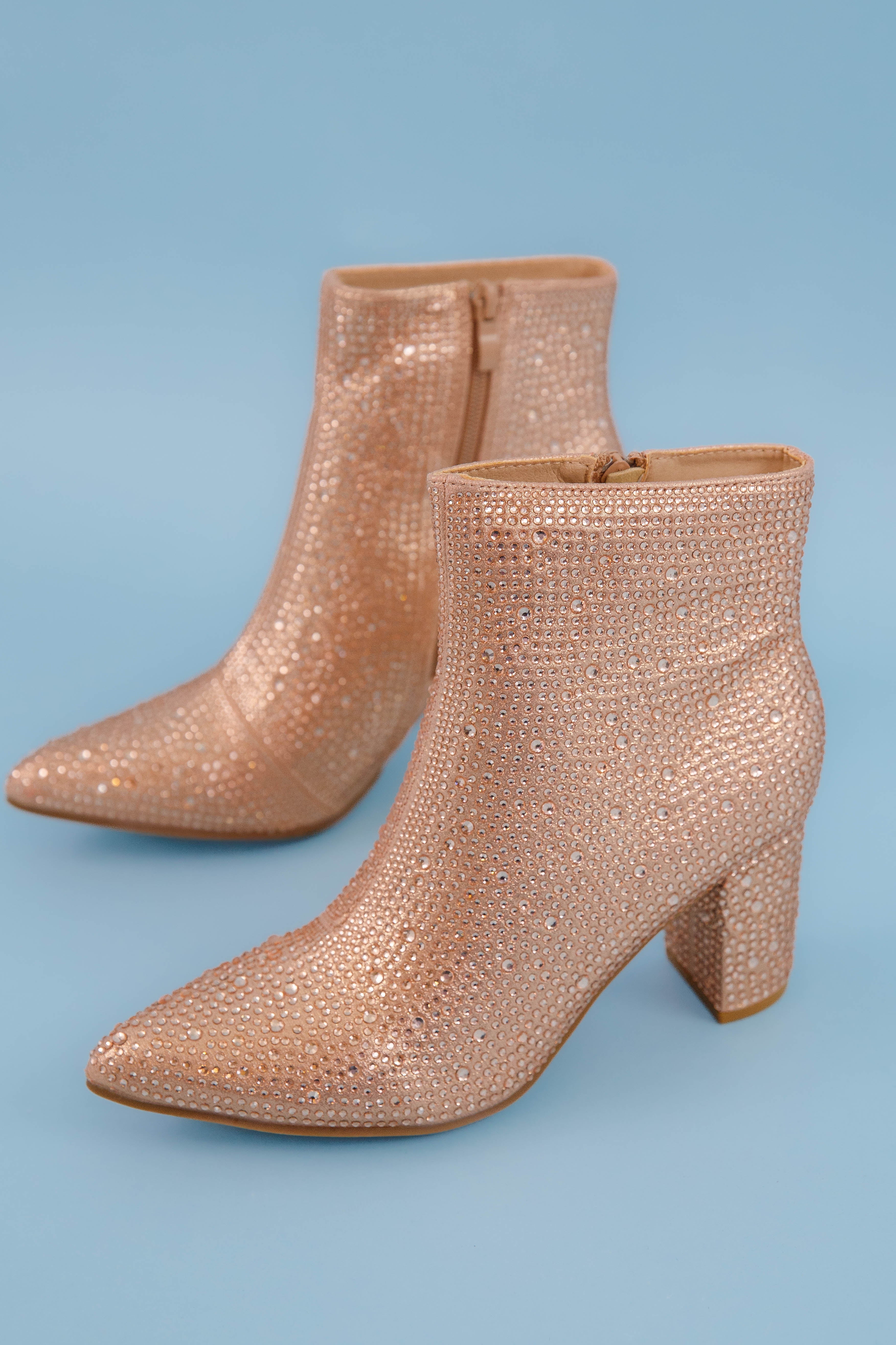 Garcelle Rhinestone Booties-Rose Gold