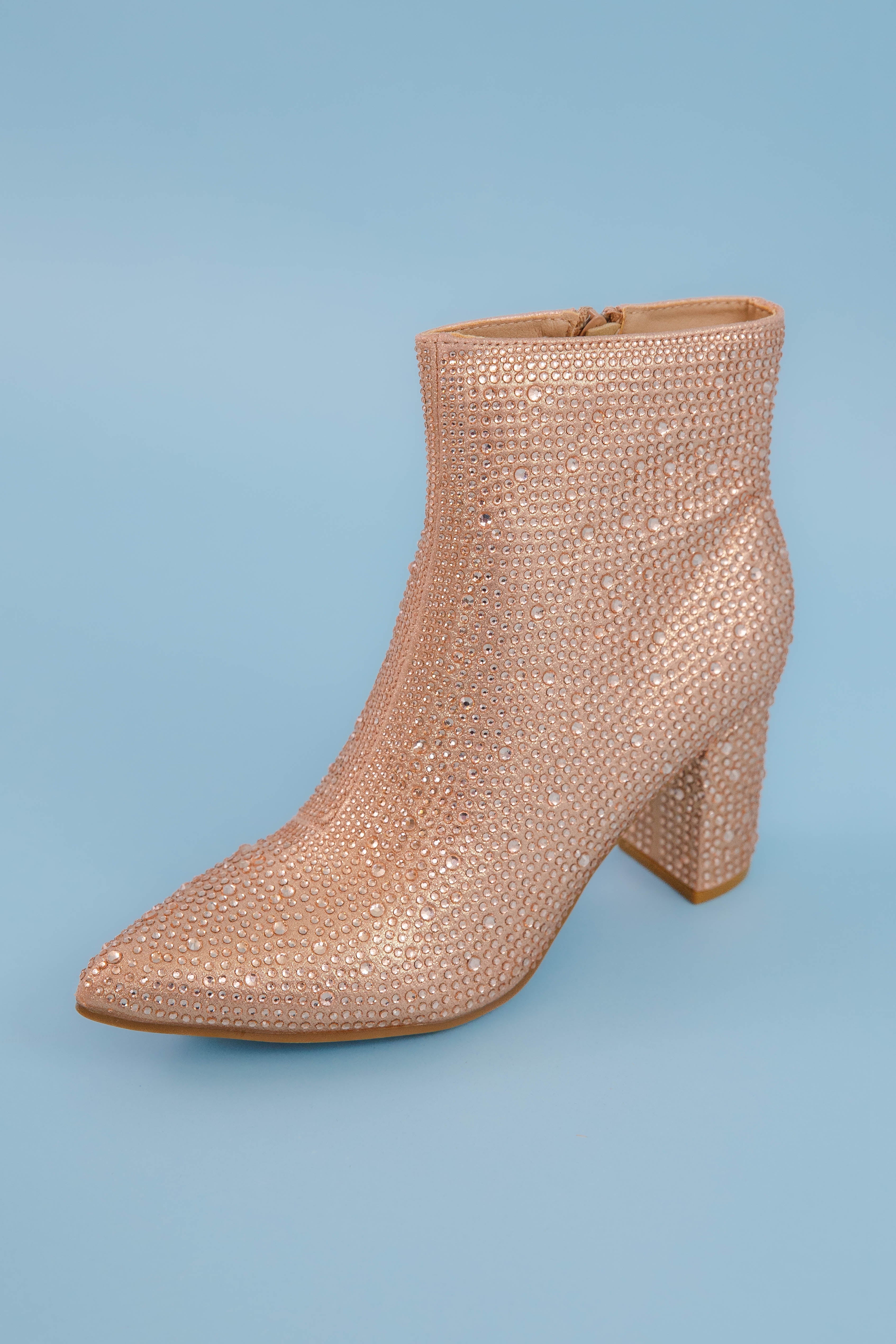 Garcelle Rhinestone Booties-Rose Gold