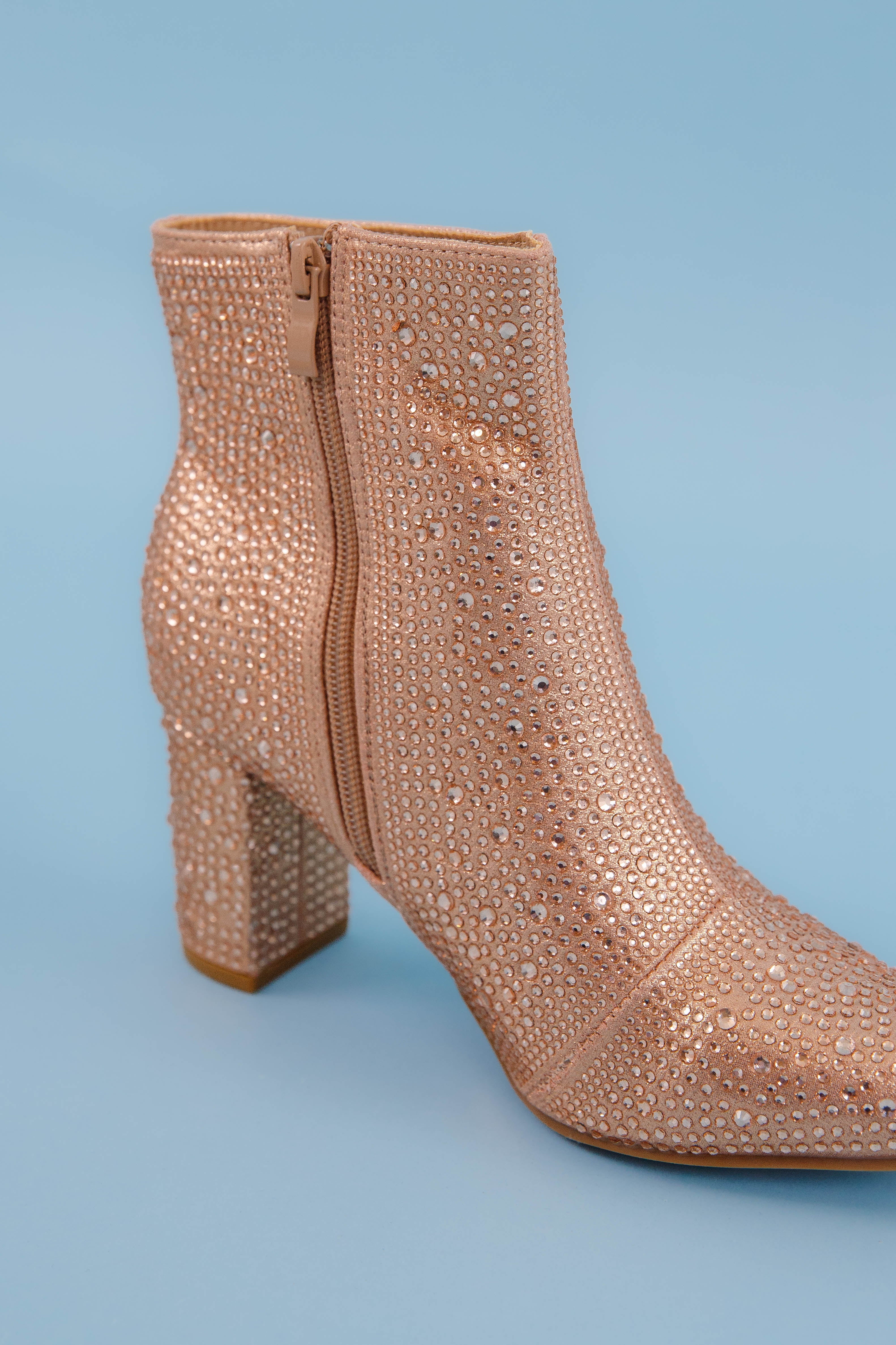 Garcelle Rhinestone Booties-Rose Gold