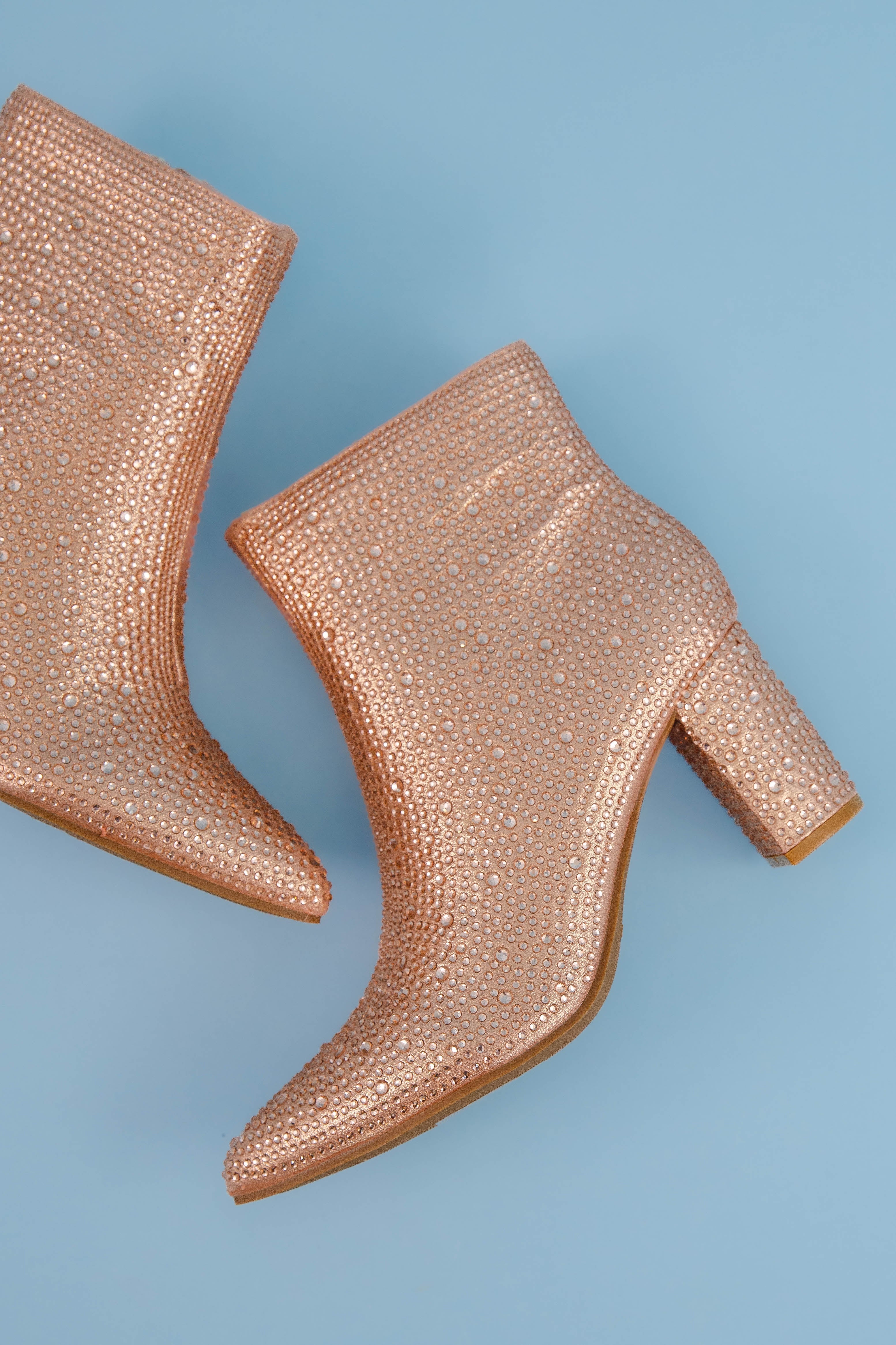 Garcelle Rhinestone Booties-Rose Gold