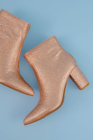 Garcelle Rhinestone Booties-Rose Gold