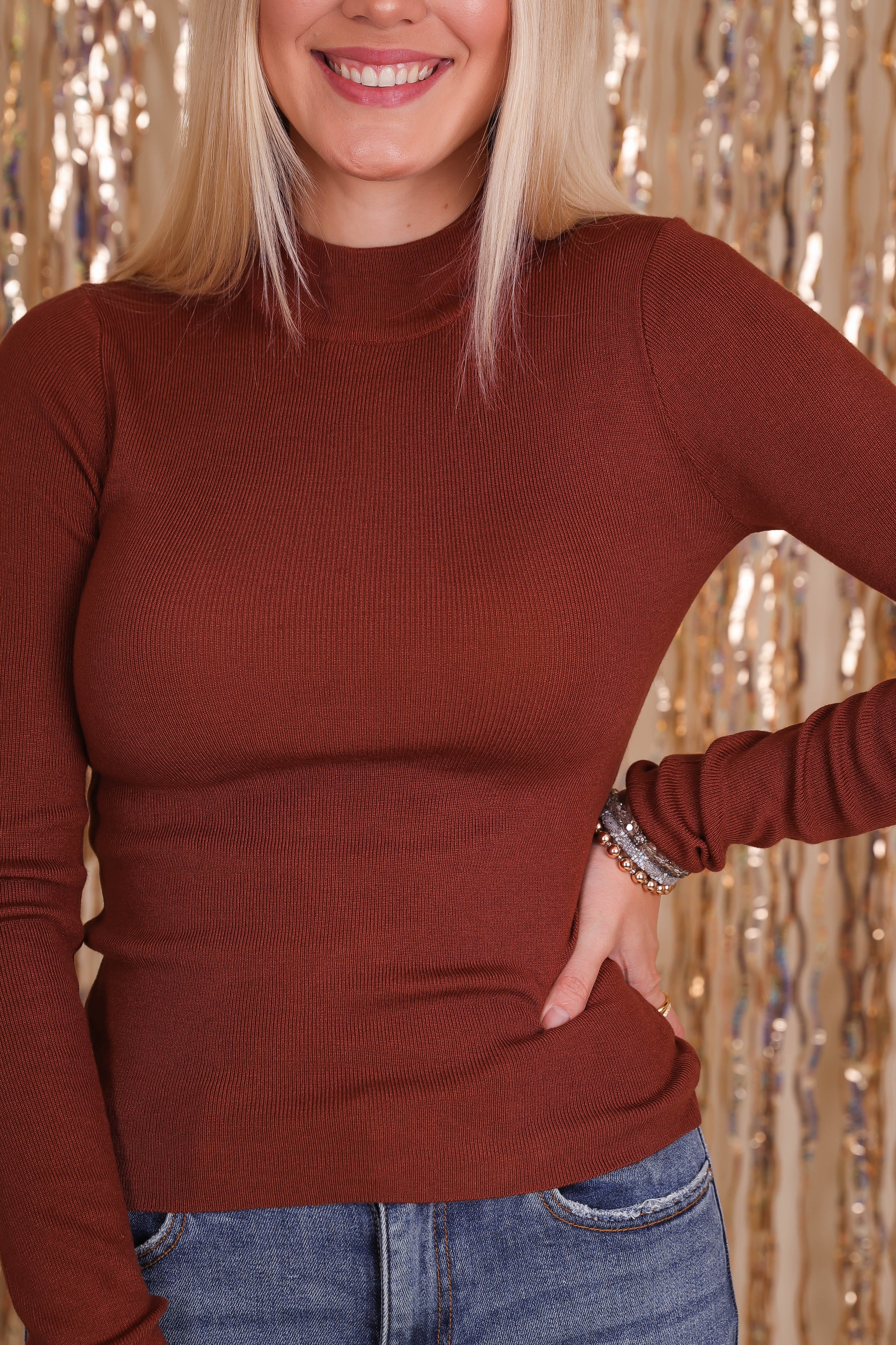 FINAL SALE: Underneath This Persona Ribbed Top-Rust