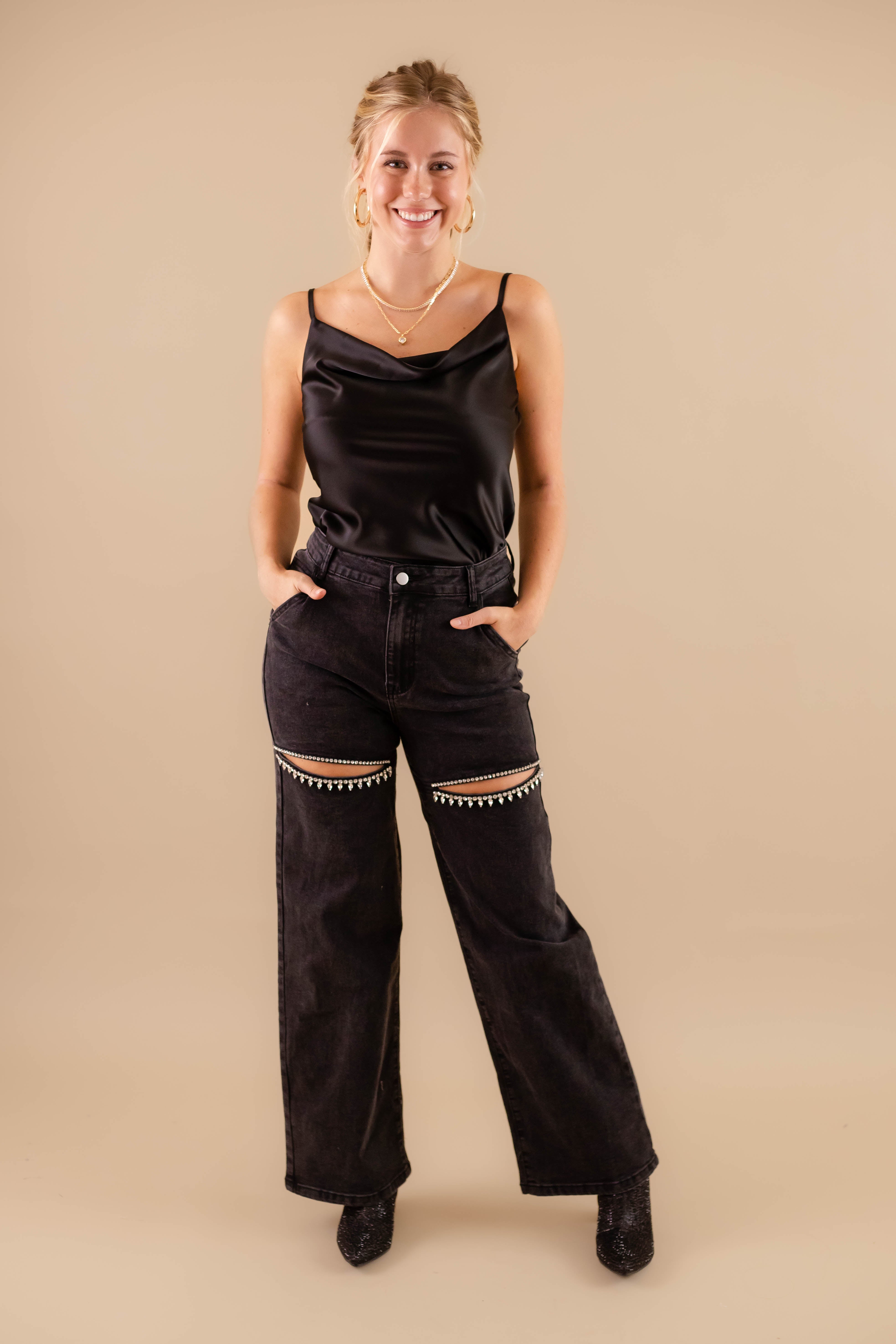 RESTOCK: Big Personality Rhinestone Denim-Black