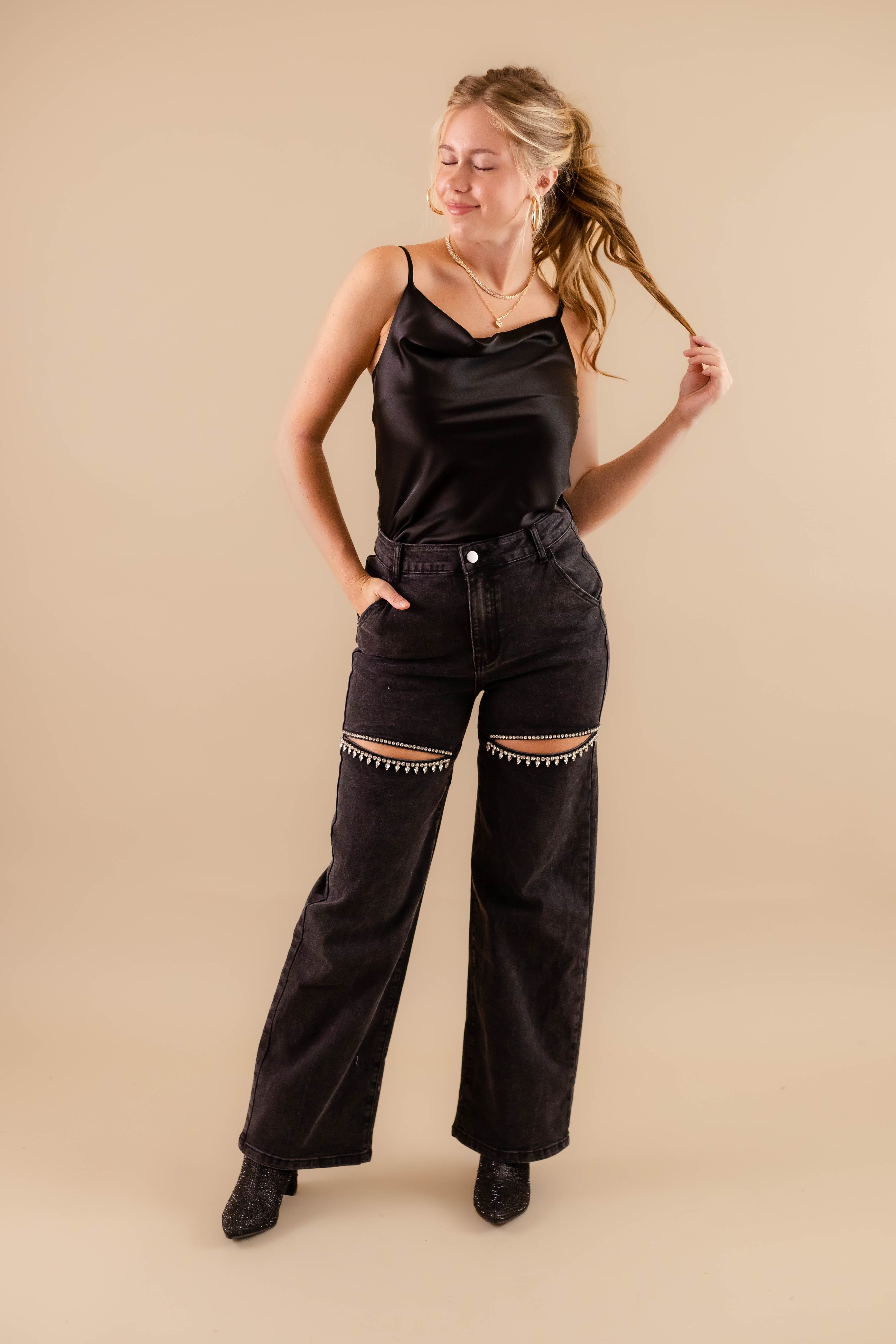 RESTOCK: Big Personality Rhinestone Denim-Black