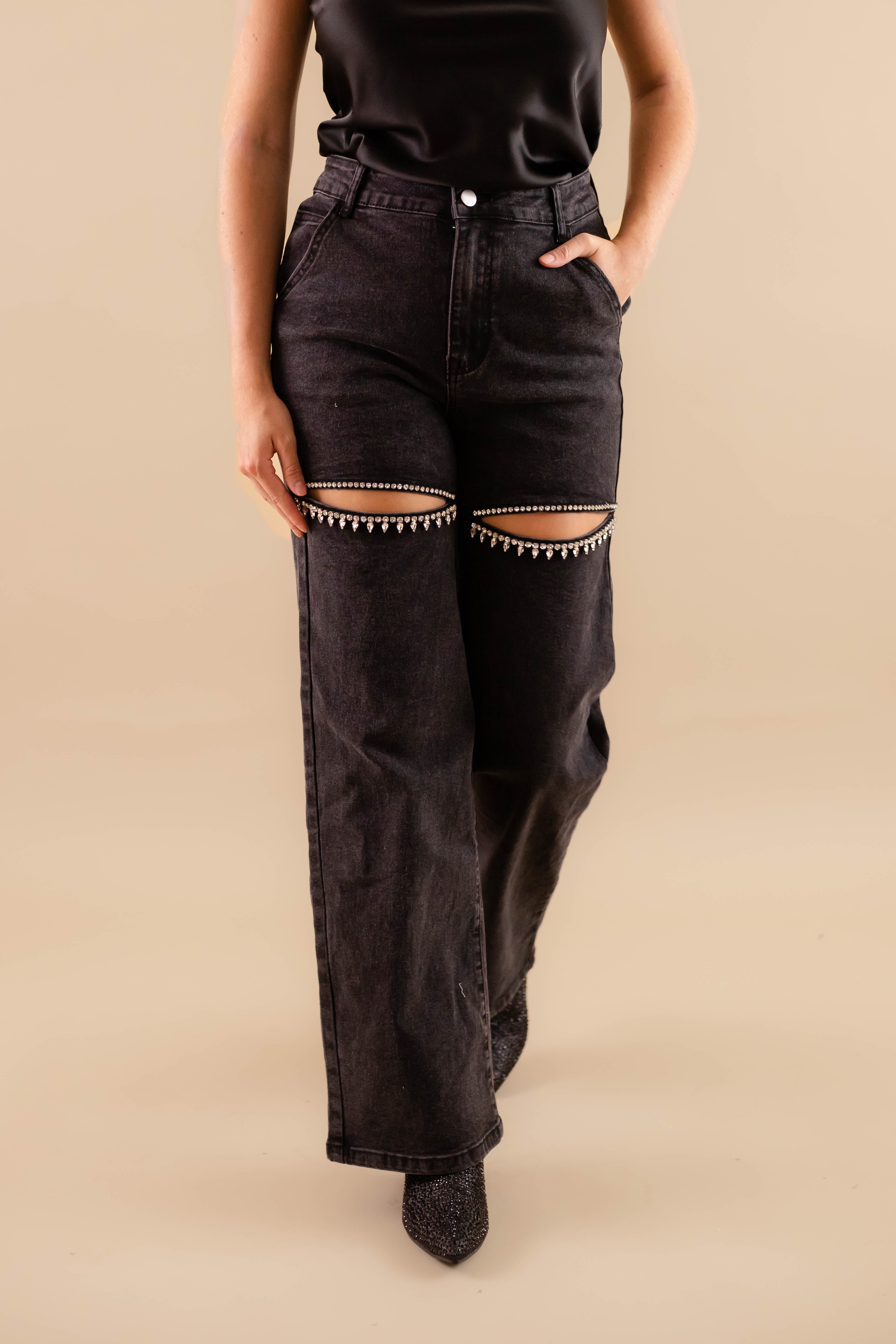 RESTOCK: Big Personality Rhinestone Denim-Black