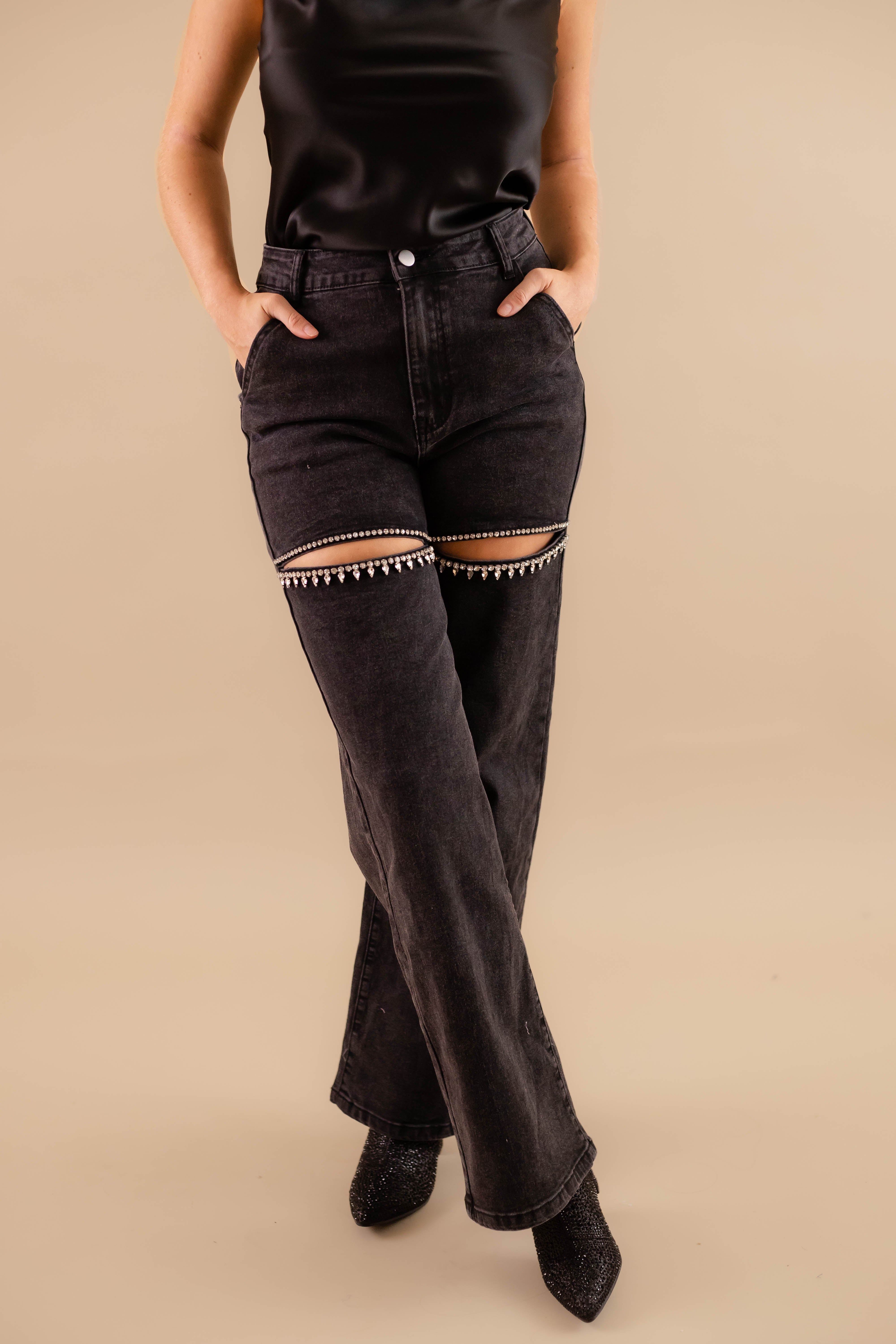 RESTOCK: Big Personality Rhinestone Denim-Black