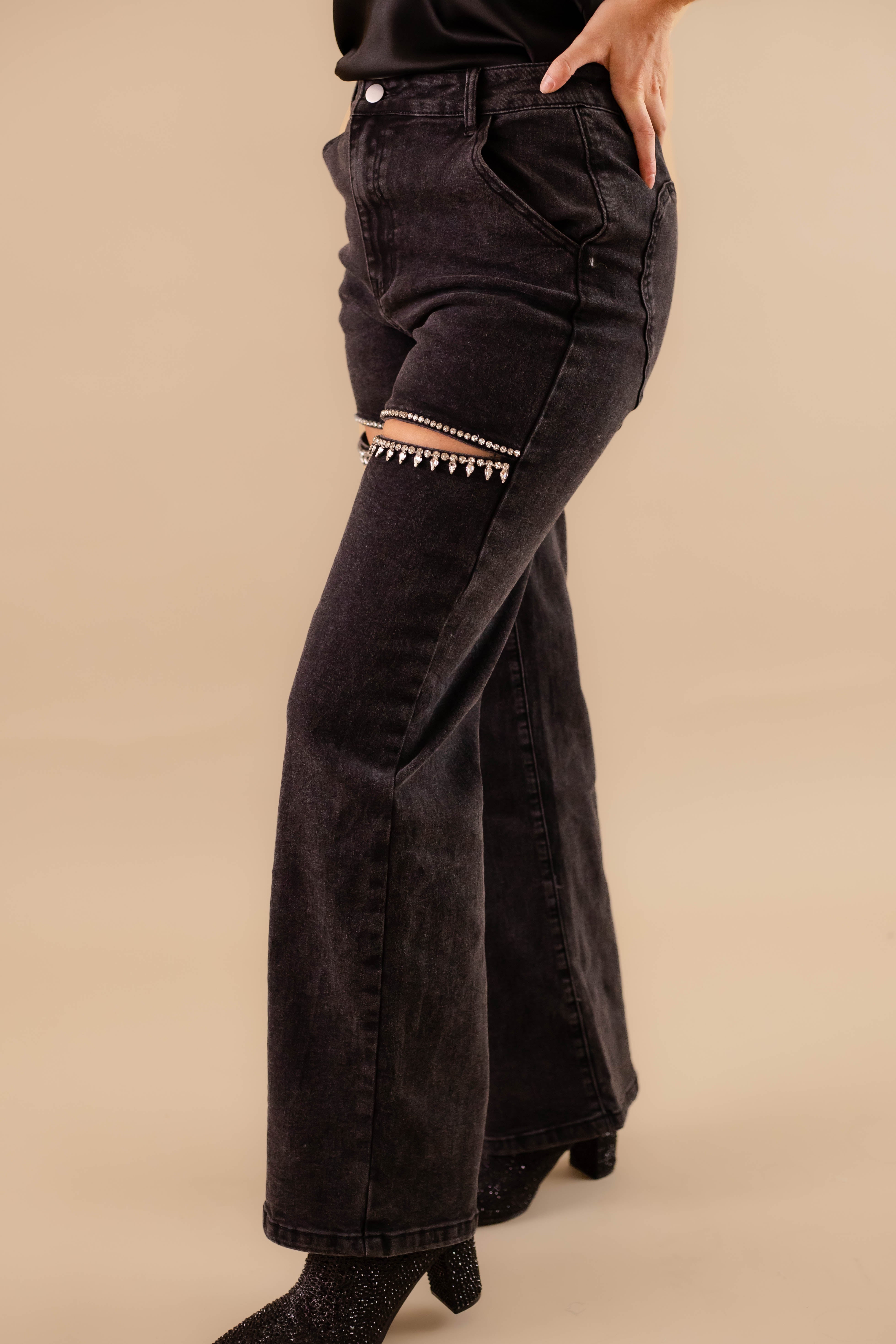 RESTOCK: Big Personality Rhinestone Denim-Black