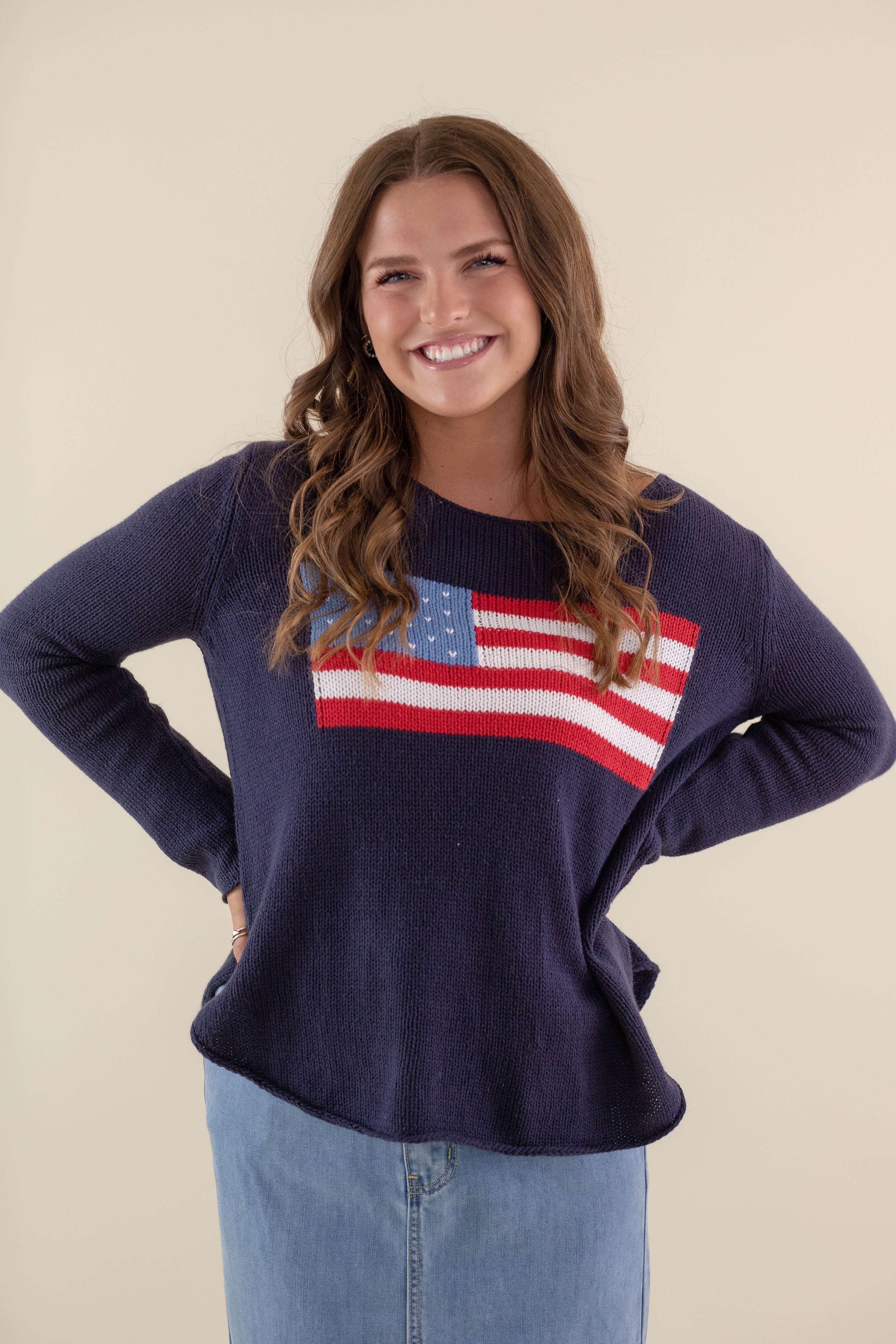 Feeling Patriotic Sweater-Navy