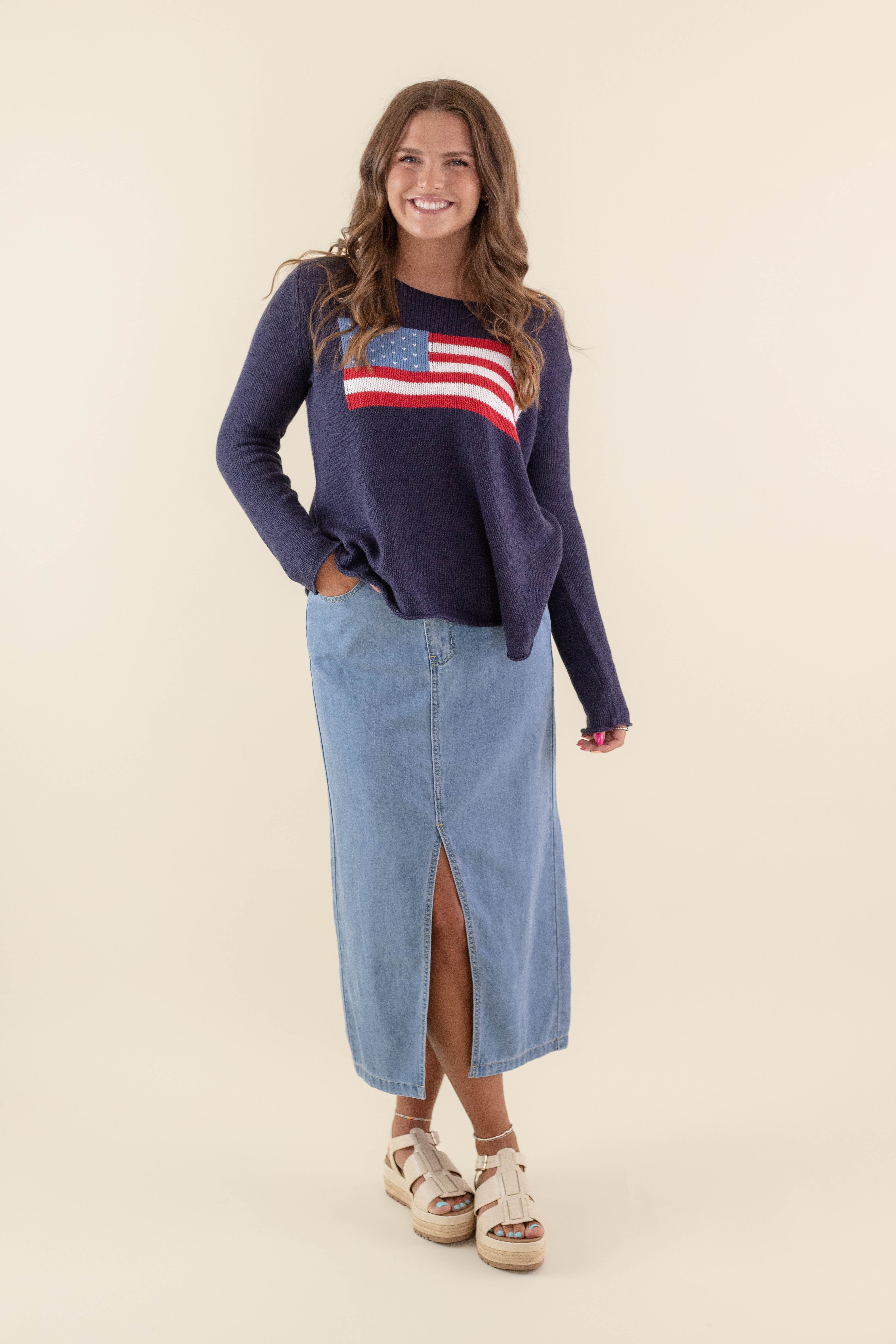 Feeling Patriotic Sweater-Navy