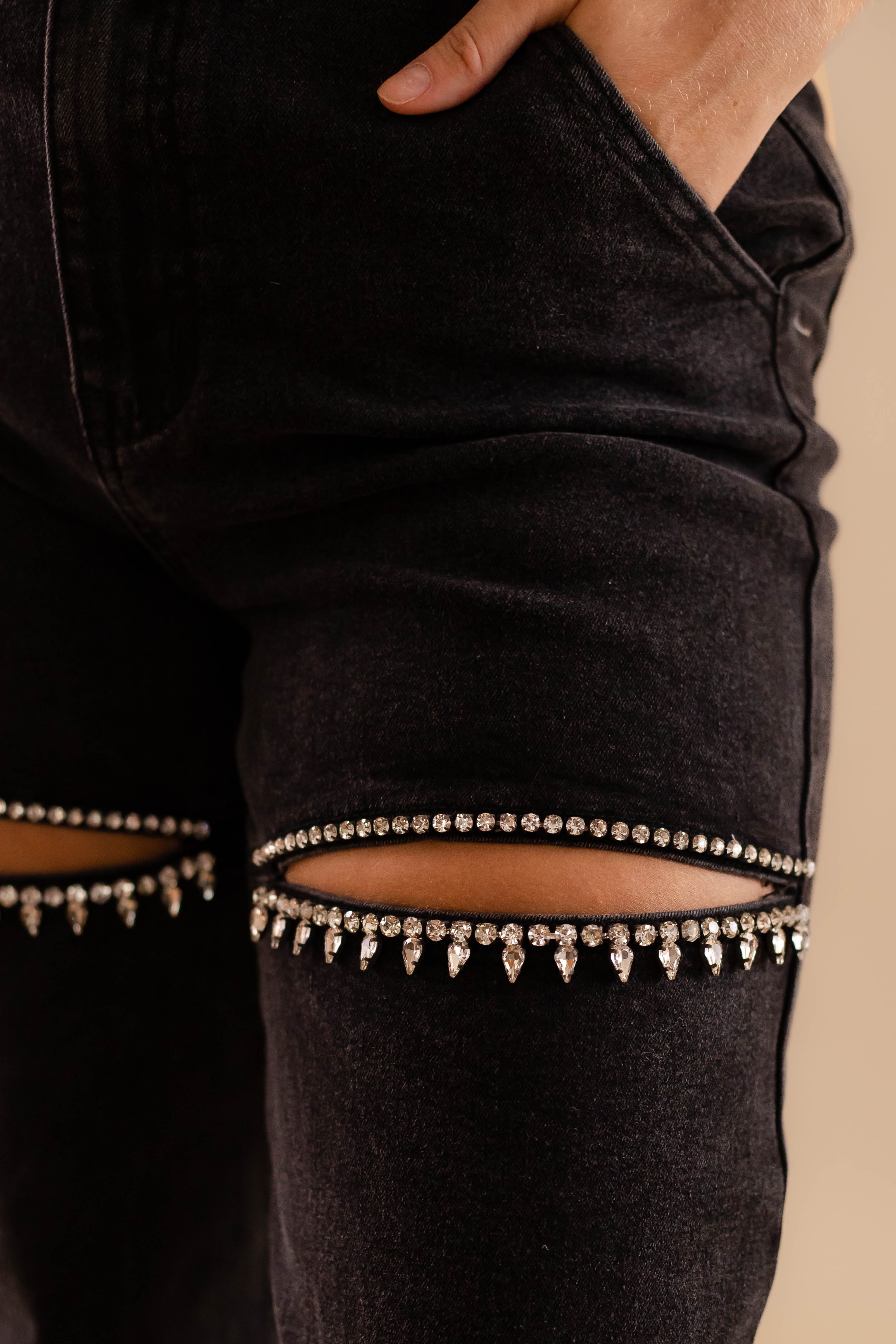 RESTOCK: Big Personality Rhinestone Denim-Black