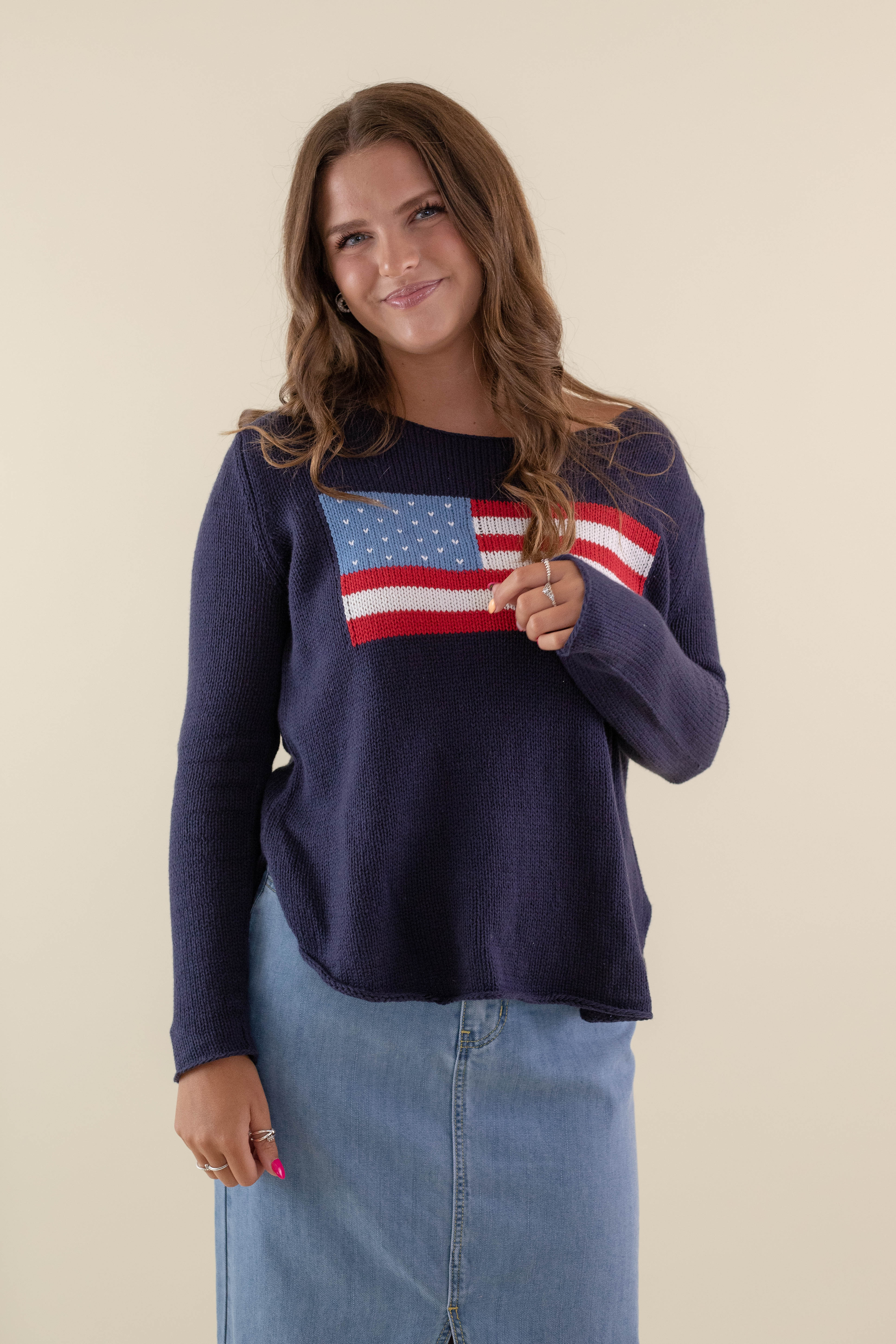 Feeling Patriotic Sweater-Navy