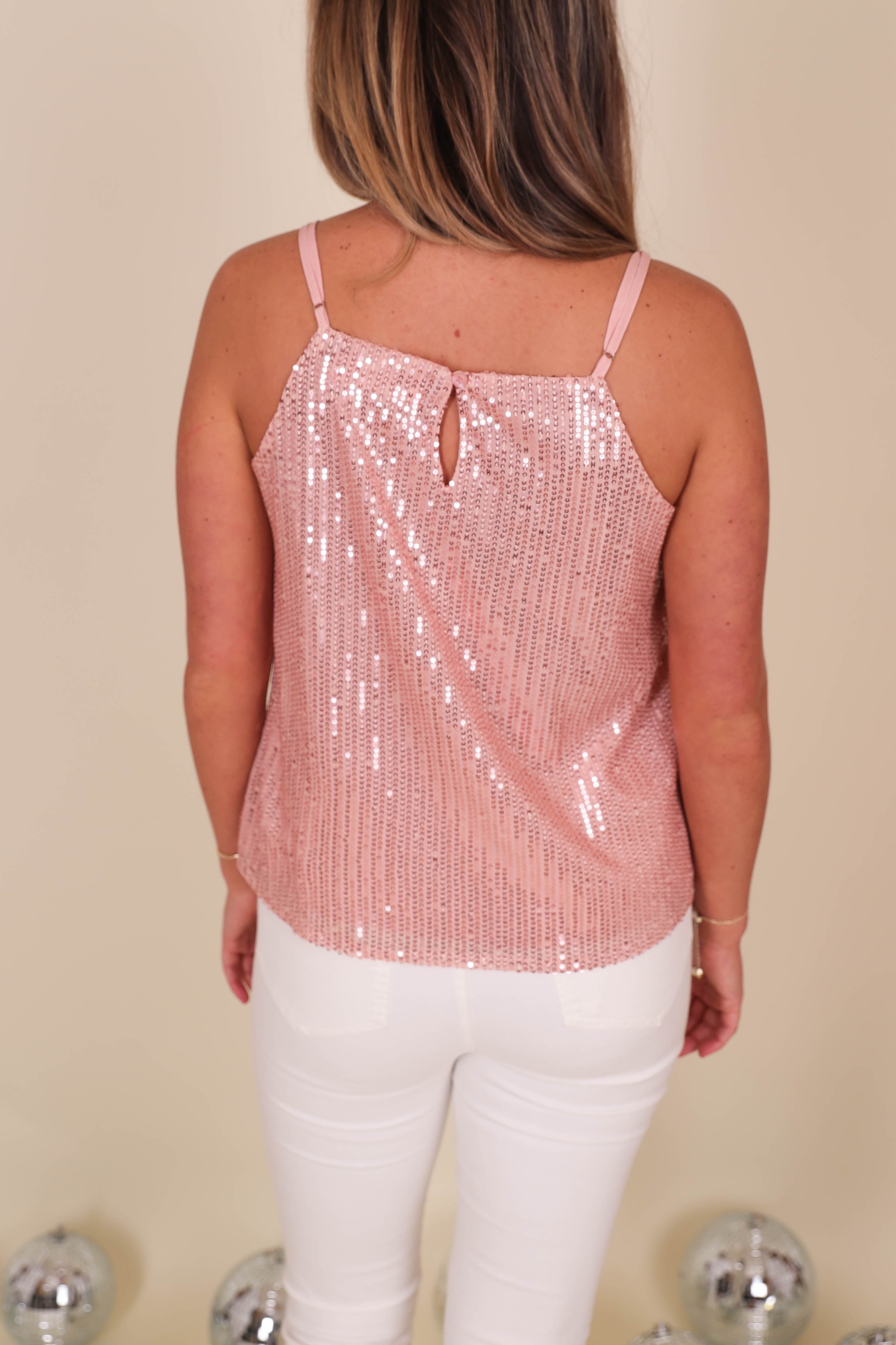 FINAL SALE: Let The Sparks Fly Sequin Tank-Blush