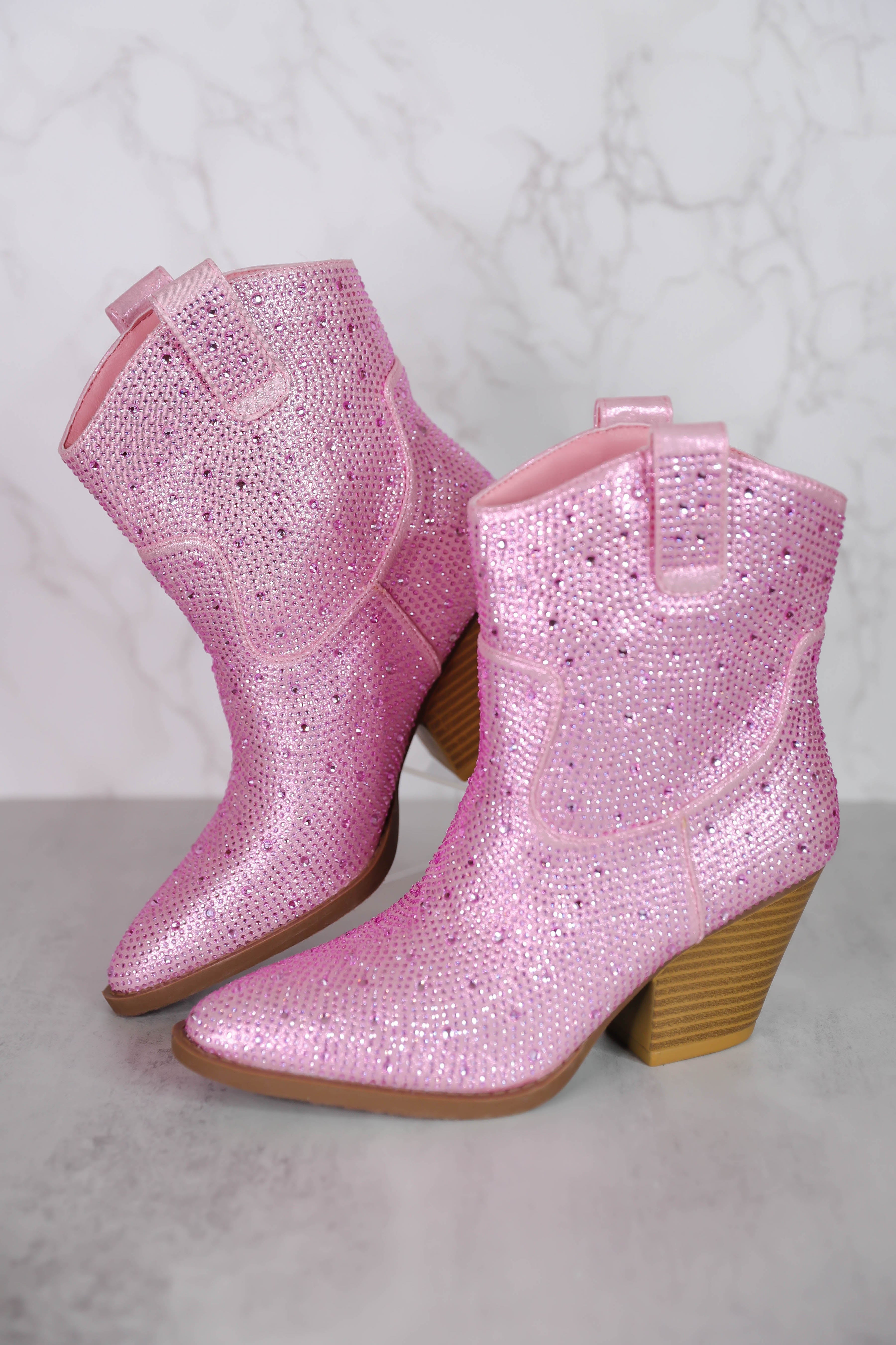 RESTOCK: Gretchen Rhinestone Booties-Blush
