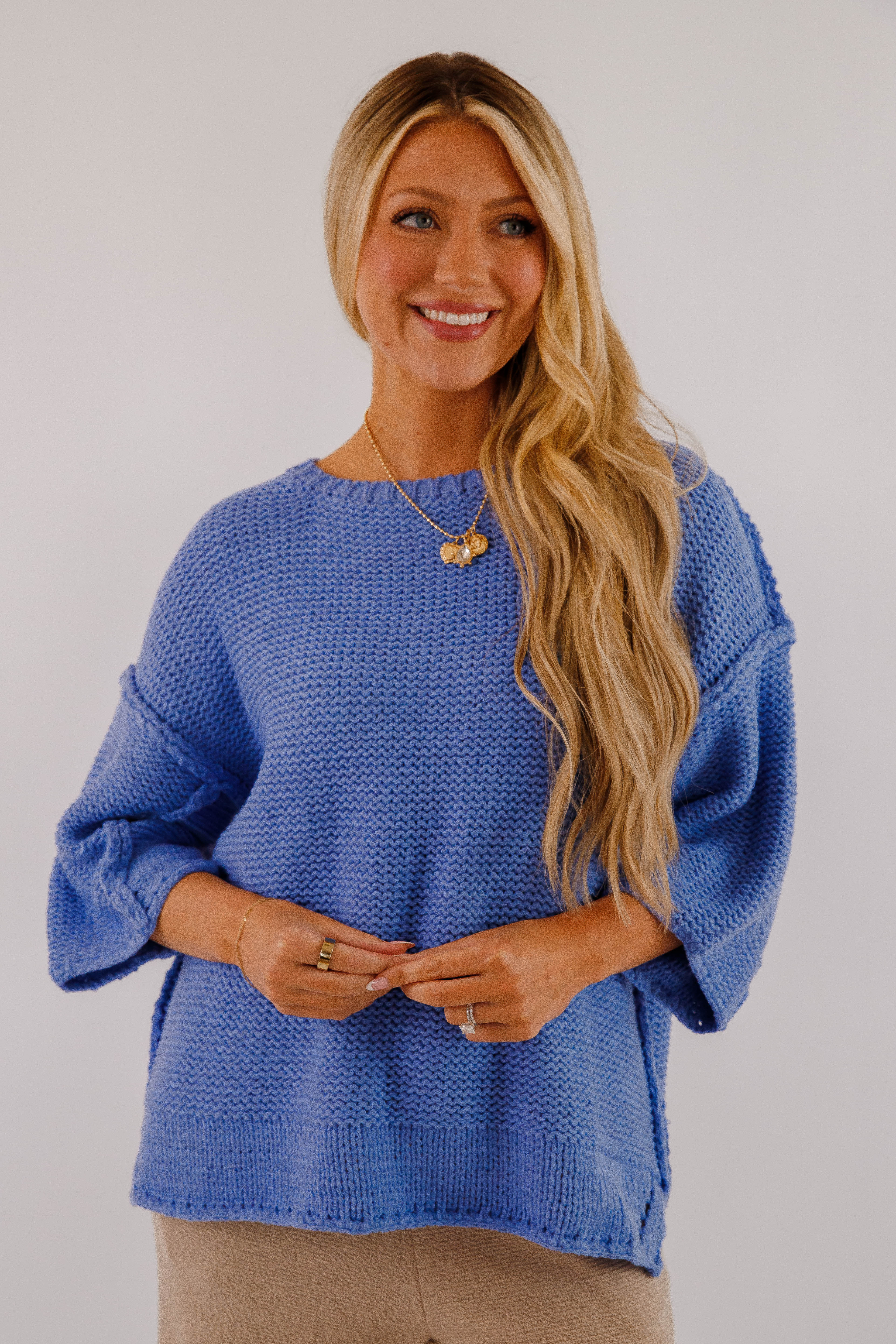 Switch In The Weather Sweater-Blue