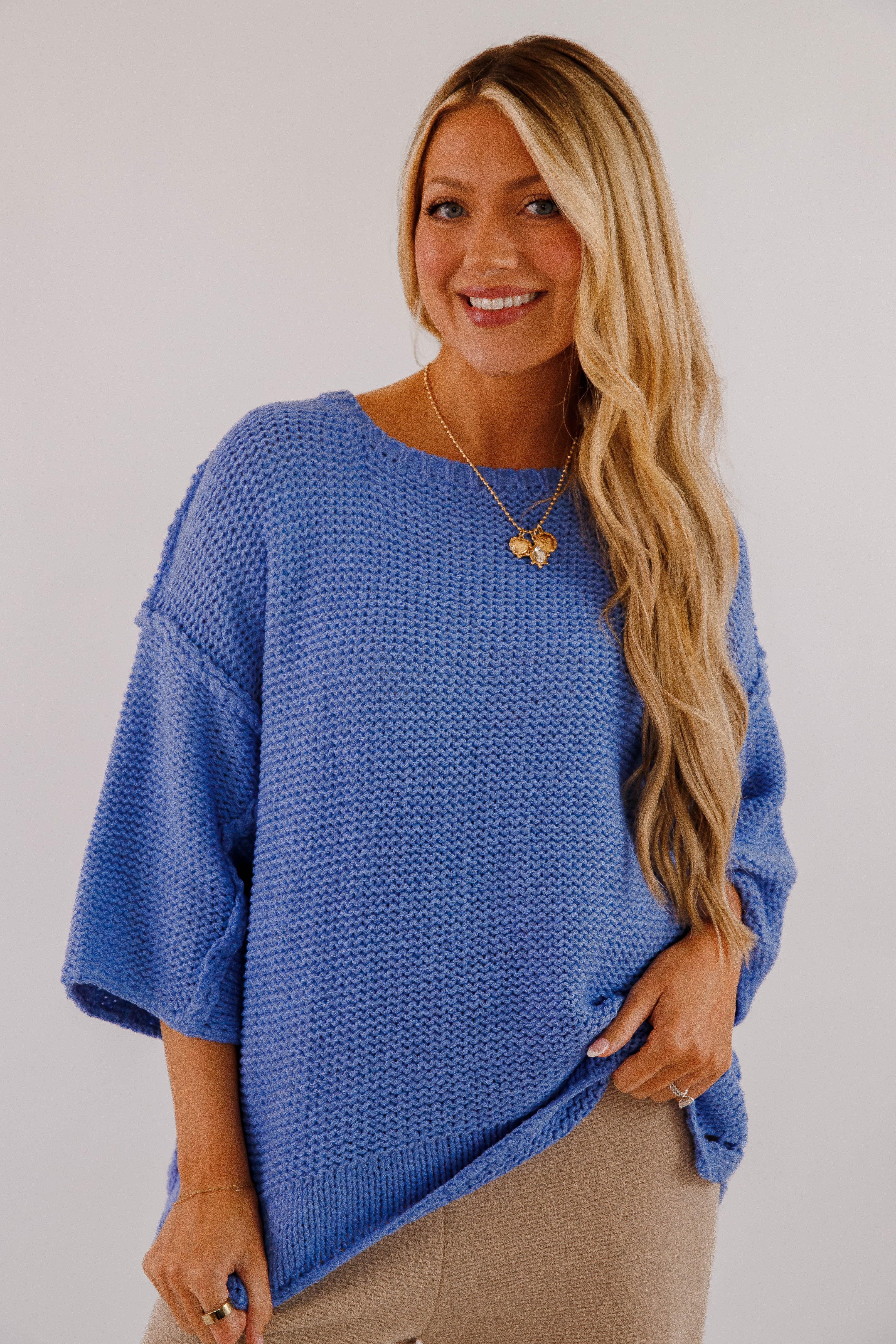 Switch In The Weather Sweater-Blue