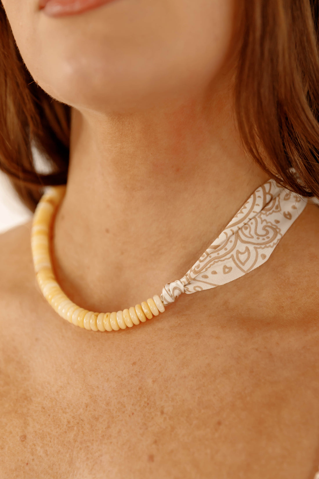 Easy Like Sunday Beaded Bandana Necklace-Yellow